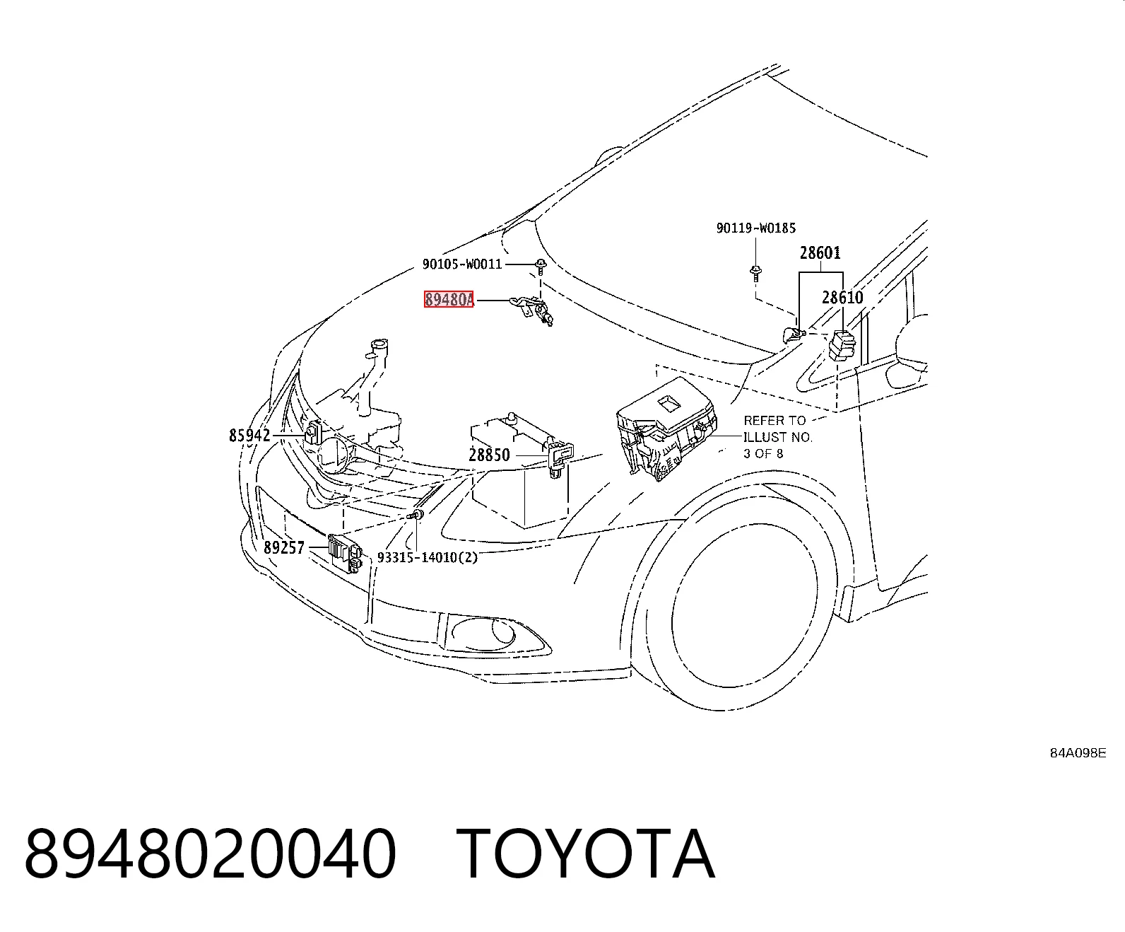 8948020040 Toyota Sensor de pressão dos gases de escape