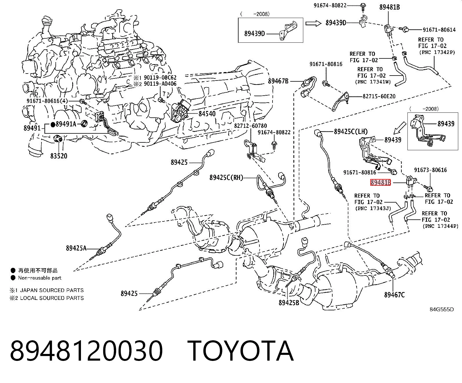 8948120030 Toyota Sensor de pressão dos gases de escape