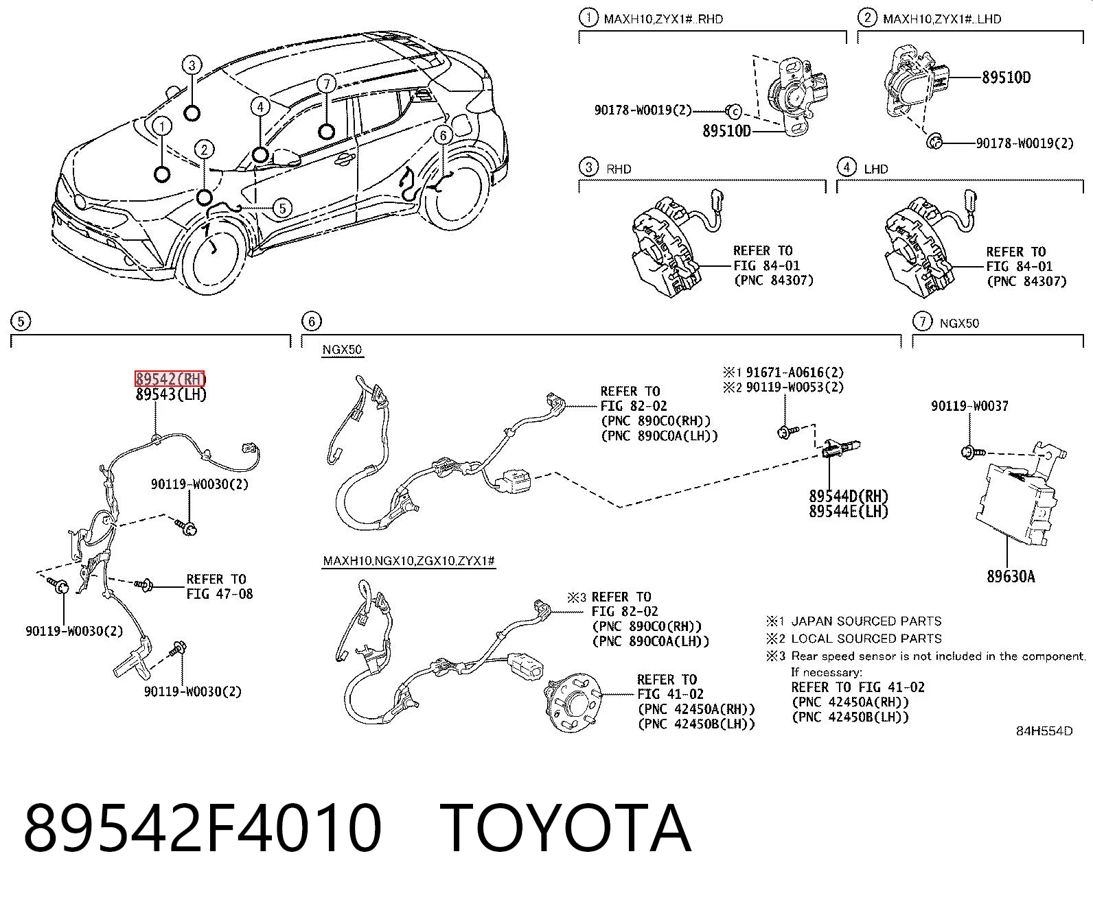 89542F4010 Toyota Sensor ABS dianteiro direito