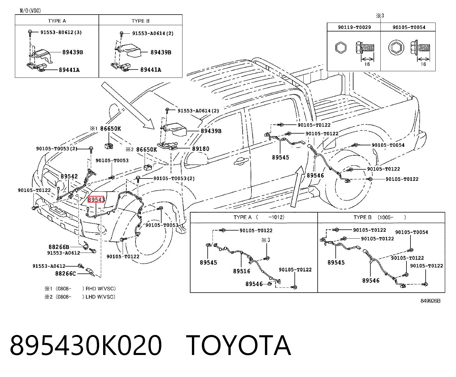 895430K020 Toyota Sensor ABS dianteiro esquerdo