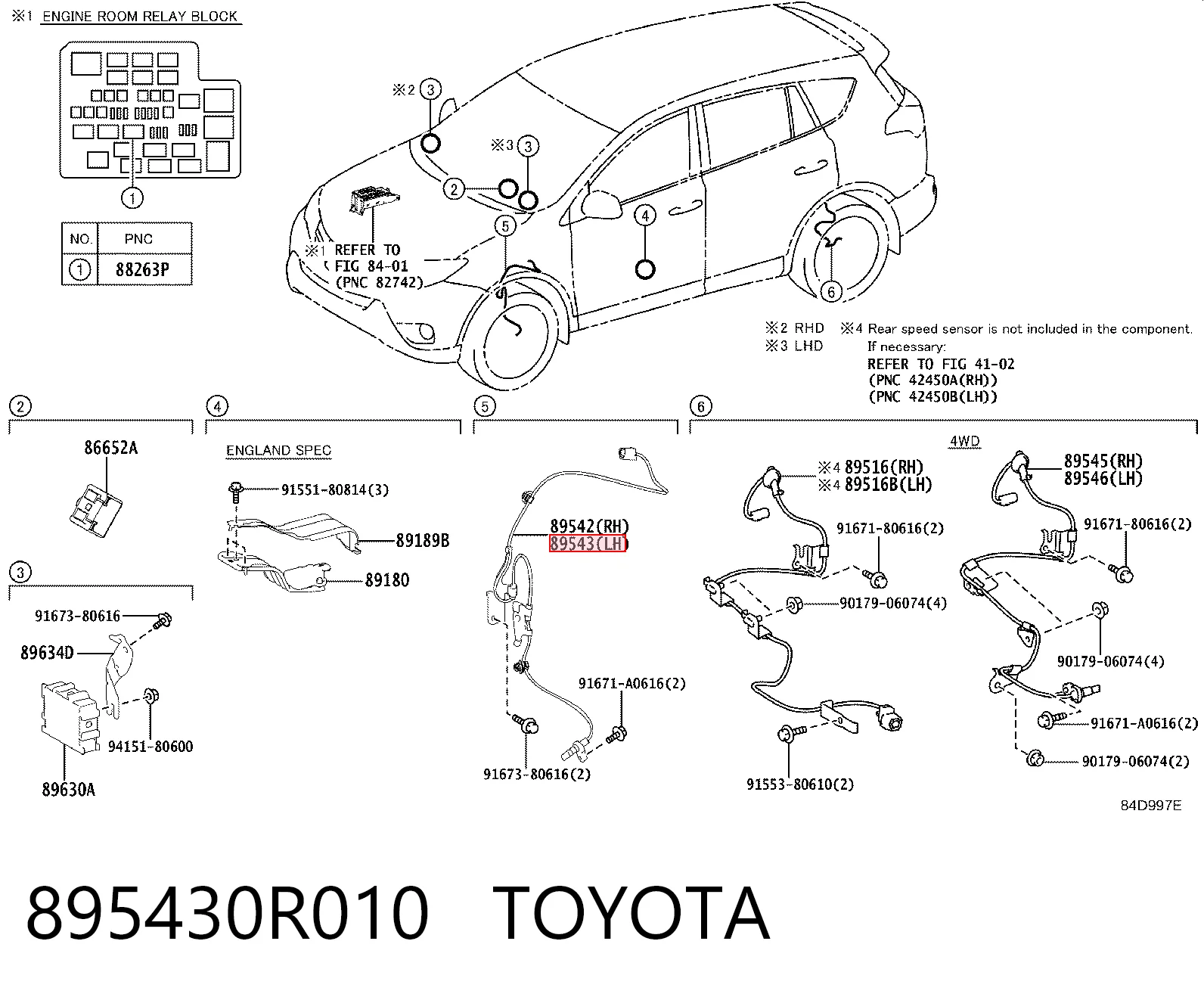 895430R010 Toyota Sensor ABS dianteiro esquerdo