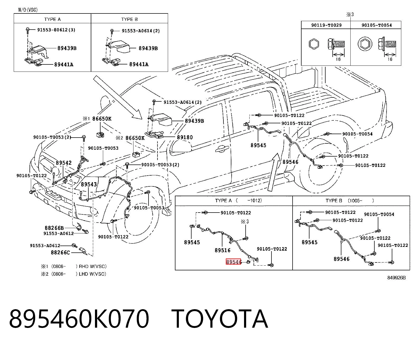 895460K070 Toyota Sensor ABS traseiro esquerdo