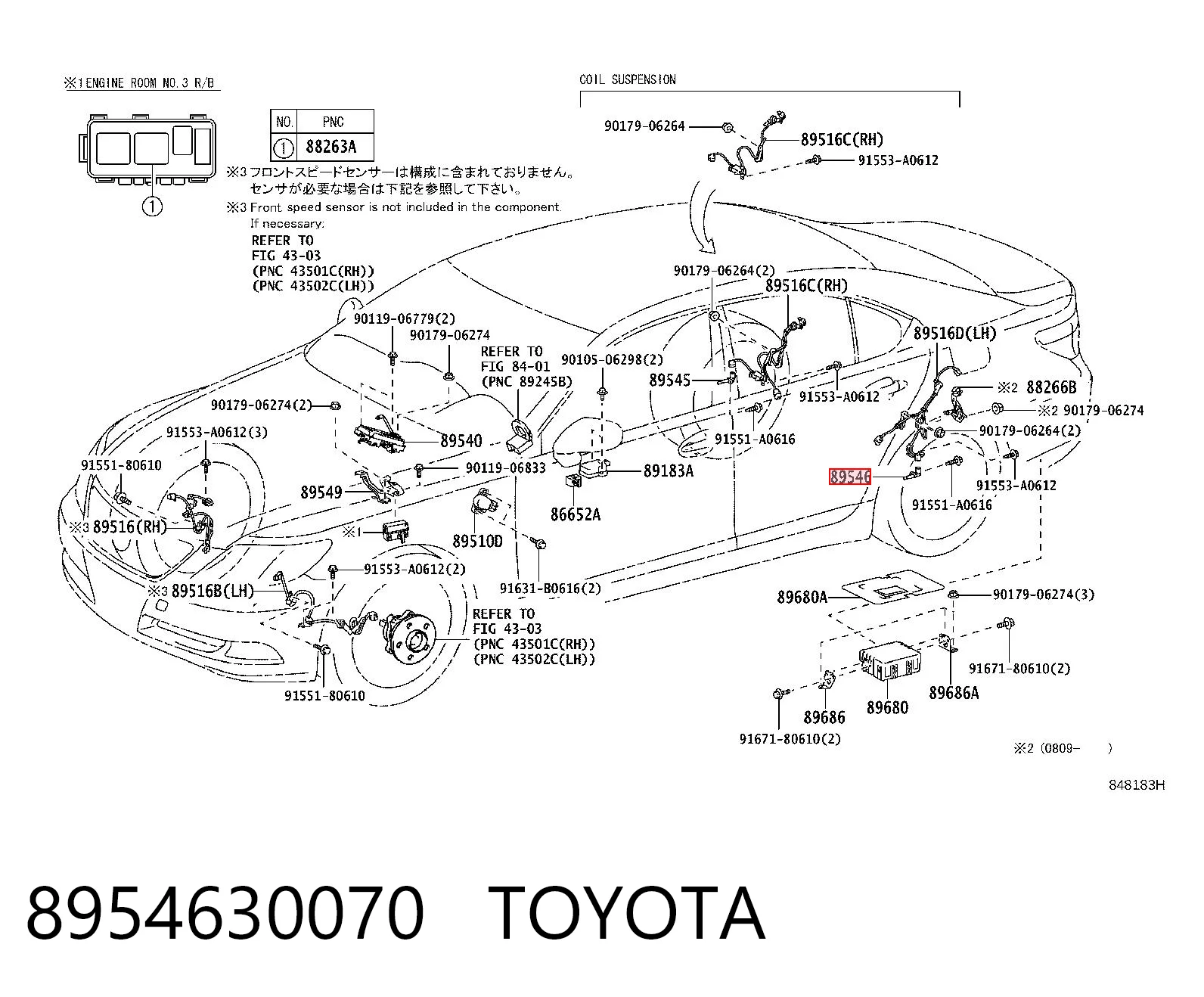8954630070 Toyota Sensor ABS traseiro esquerdo