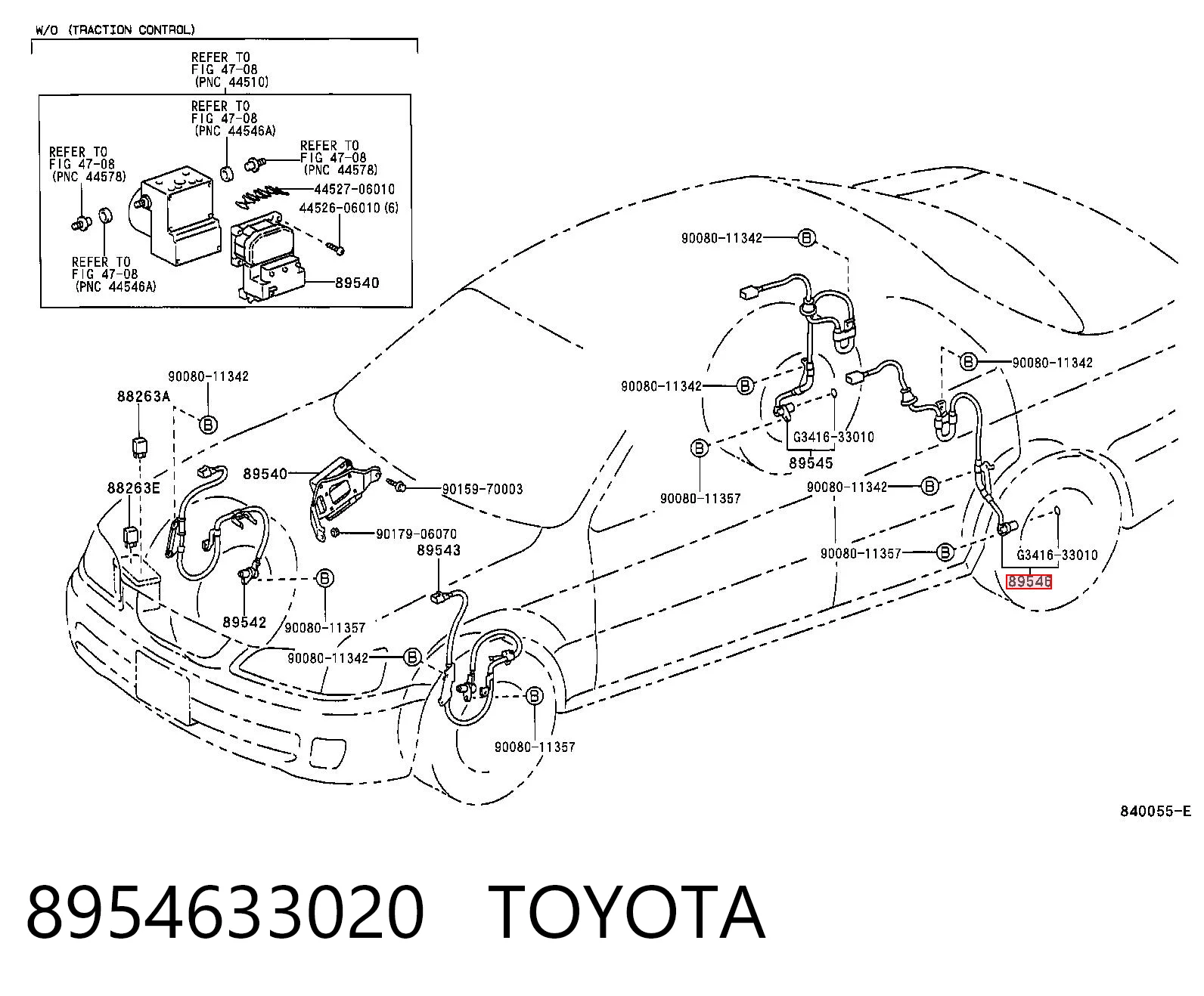 8954633020 Toyota Sensor ABS traseiro esquerdo