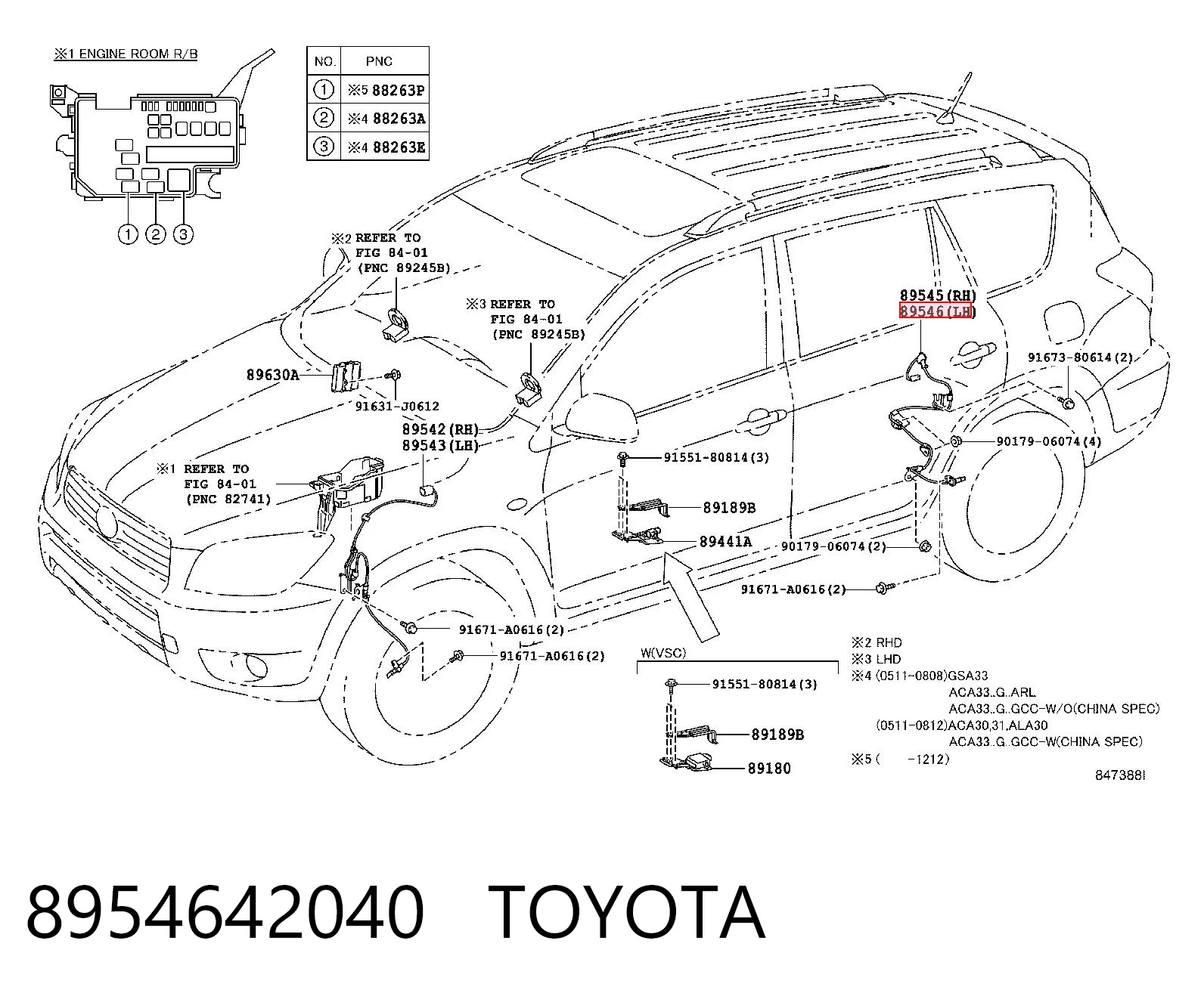 8954642040 Toyota Sensor ABS traseiro esquerdo