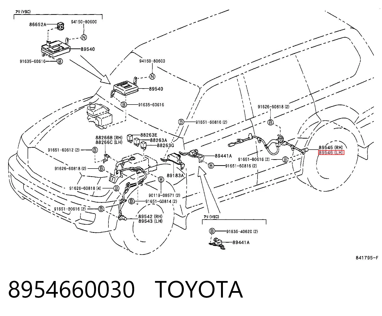 8954660030 Toyota Sensor ABS traseiro esquerdo