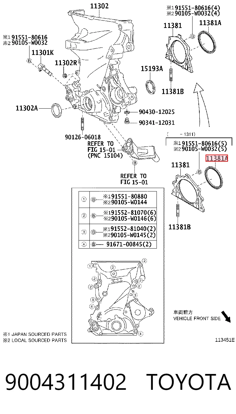 Vedação traseira de cambota de motor para Toyota Yaris  P13