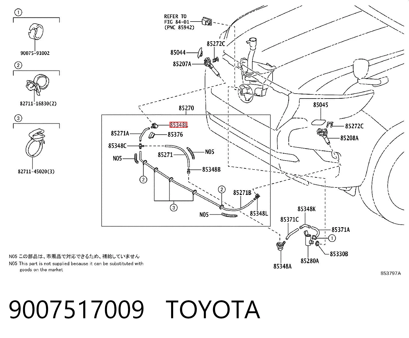 9007517009 Toyota Tubo de ligação de tubos de fluido para lavador