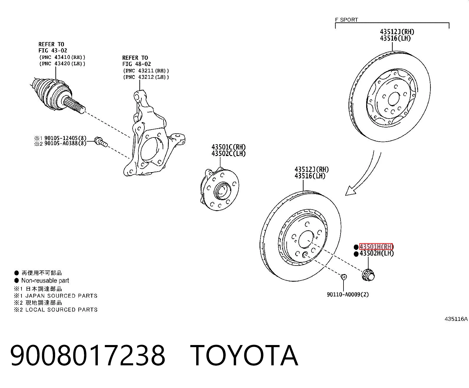 9008017238 Toyota Porca de cubo dianteiro