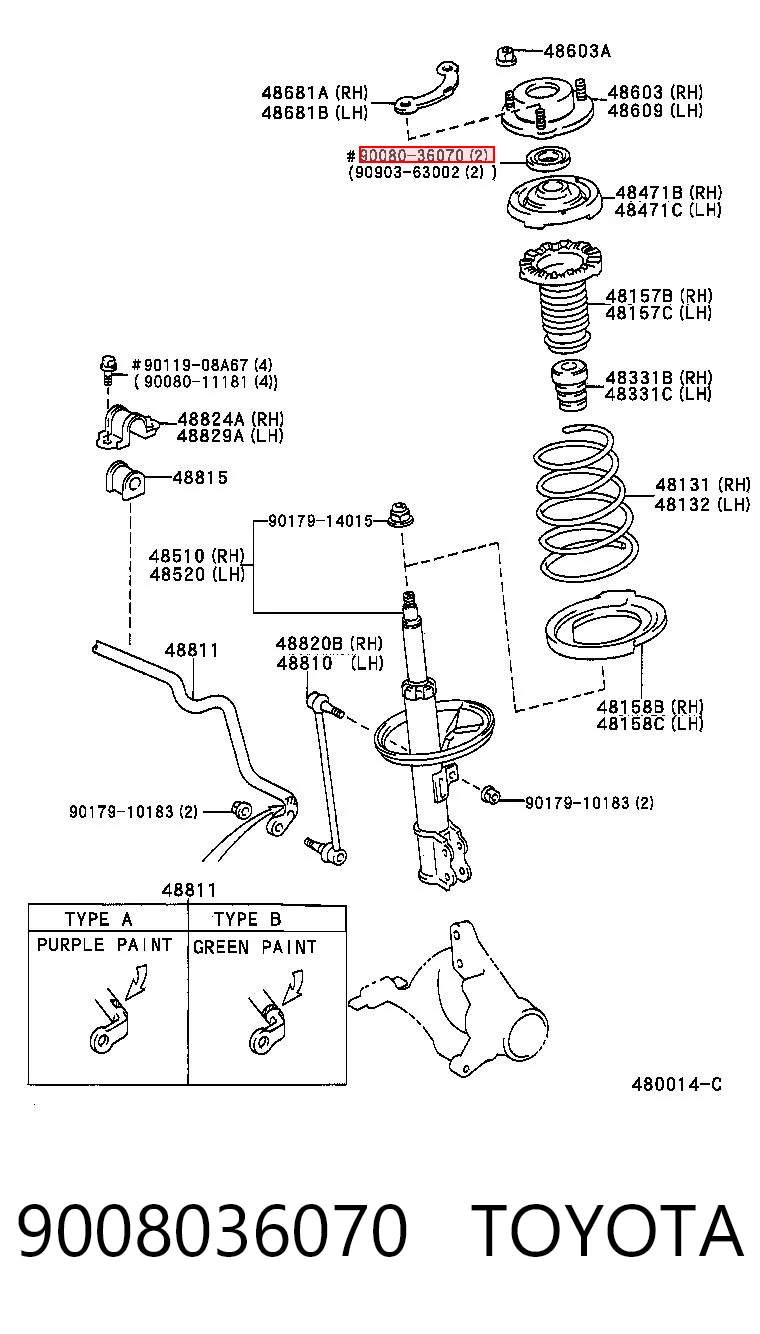 9008036070 Toyota Rolamento de suporte do amortecedor dianteiro