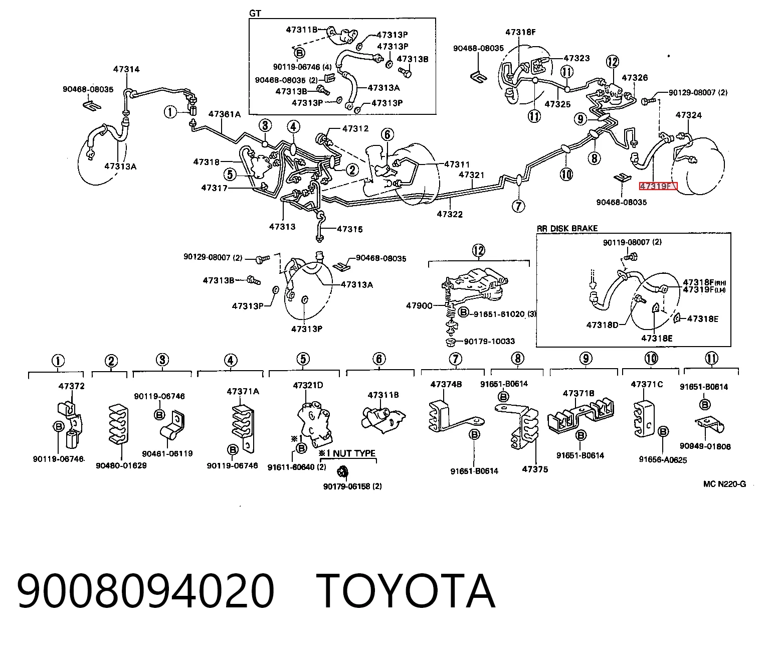 9008094020 Toyota Mangueira do freio traseira esquerda