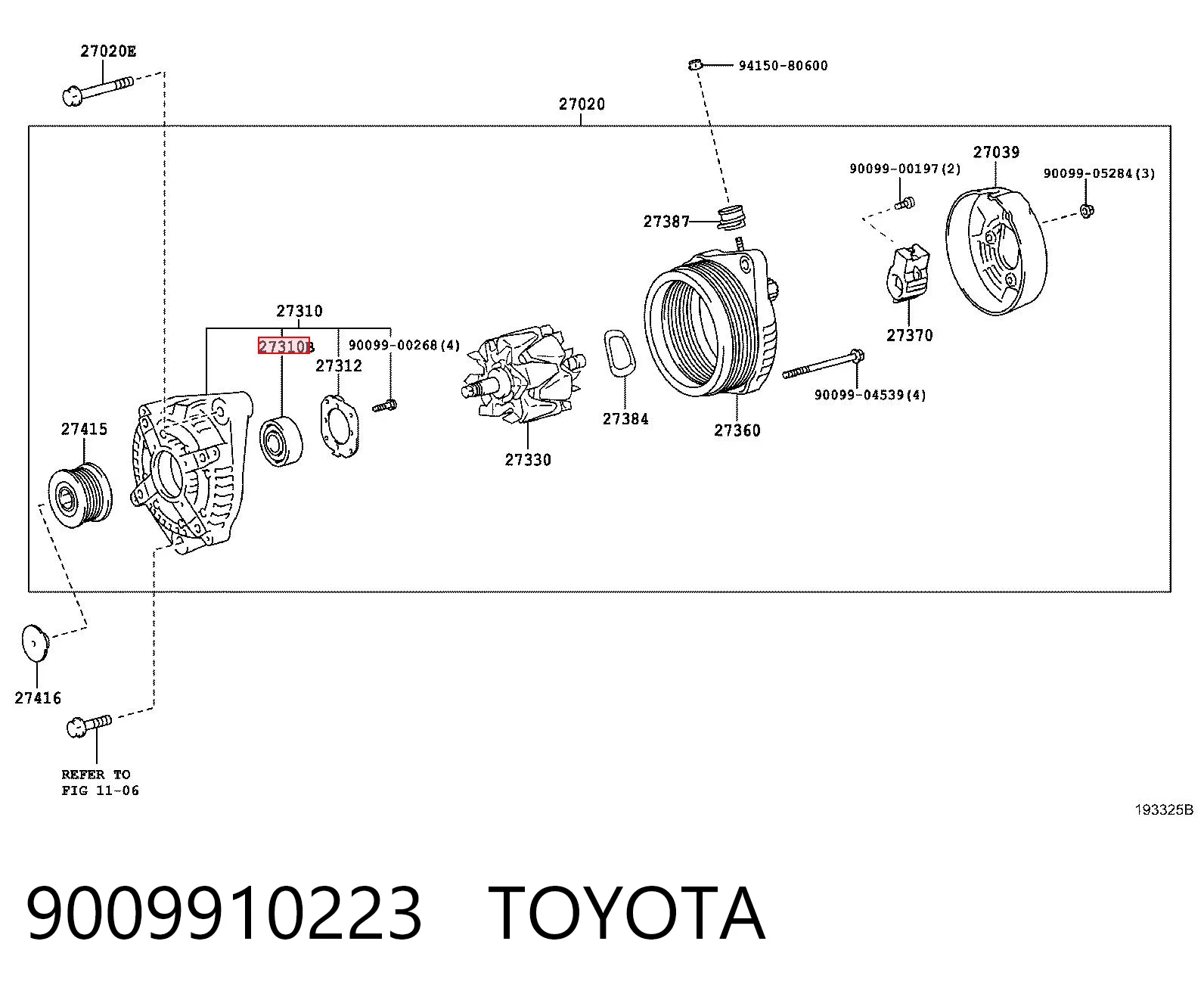 9009910223 Toyota Rolamento do gerador