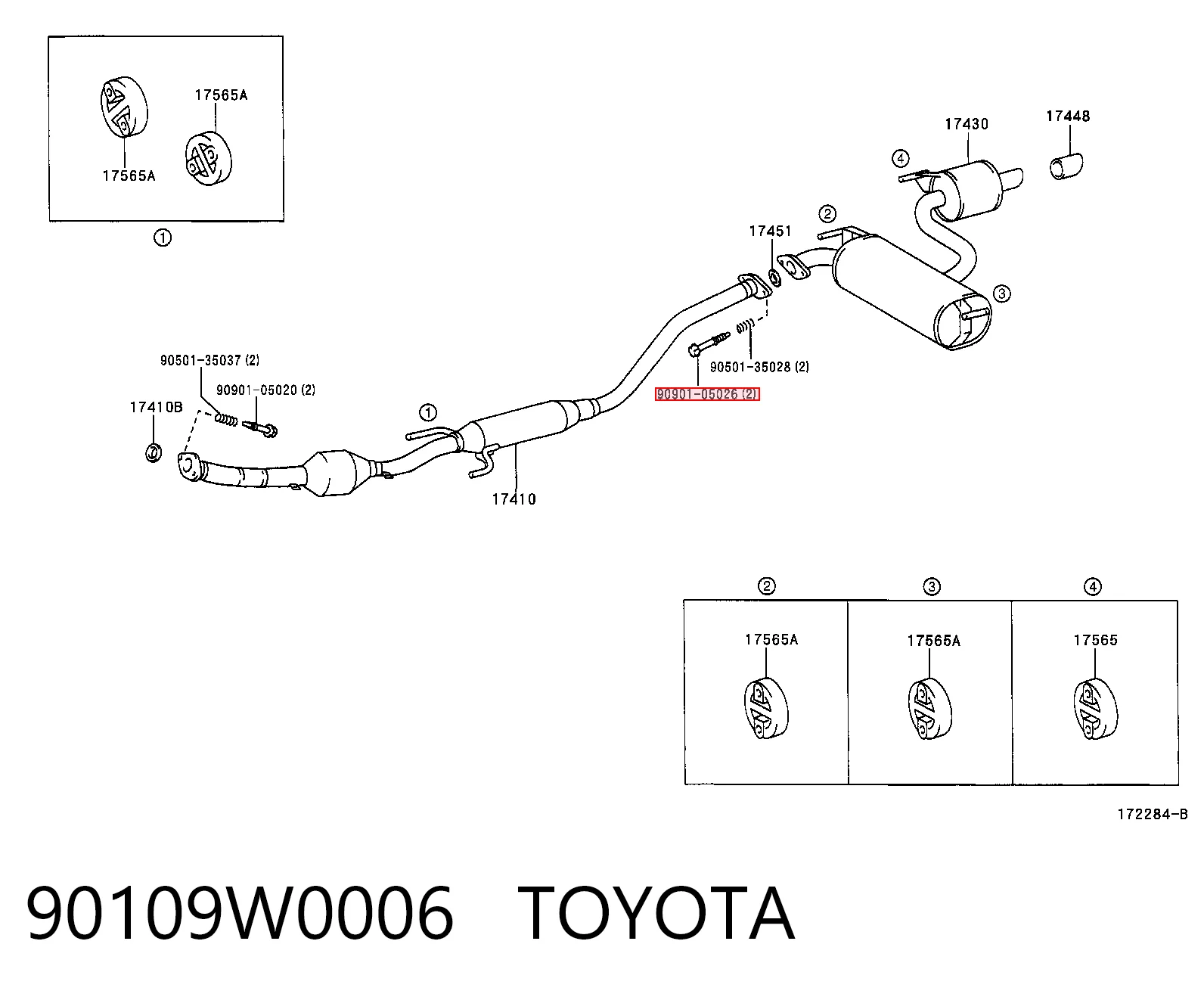90109W0006 Toyota Parafuso do sistema de escape (do silenciador)