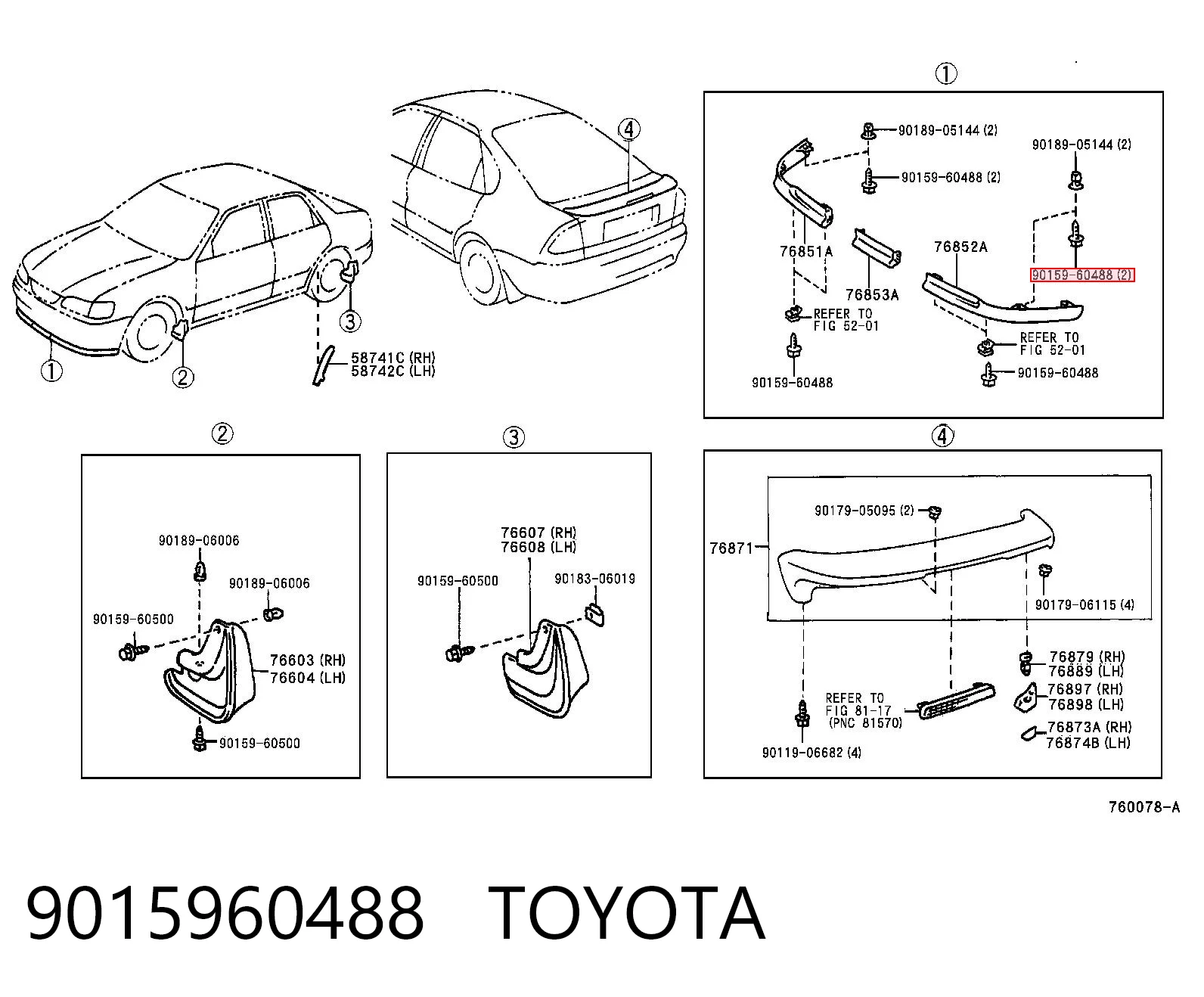 9015960488 Toyota Cápsula (prendedor) de fixação do forro do pára-choque do pára-lama dianteiro