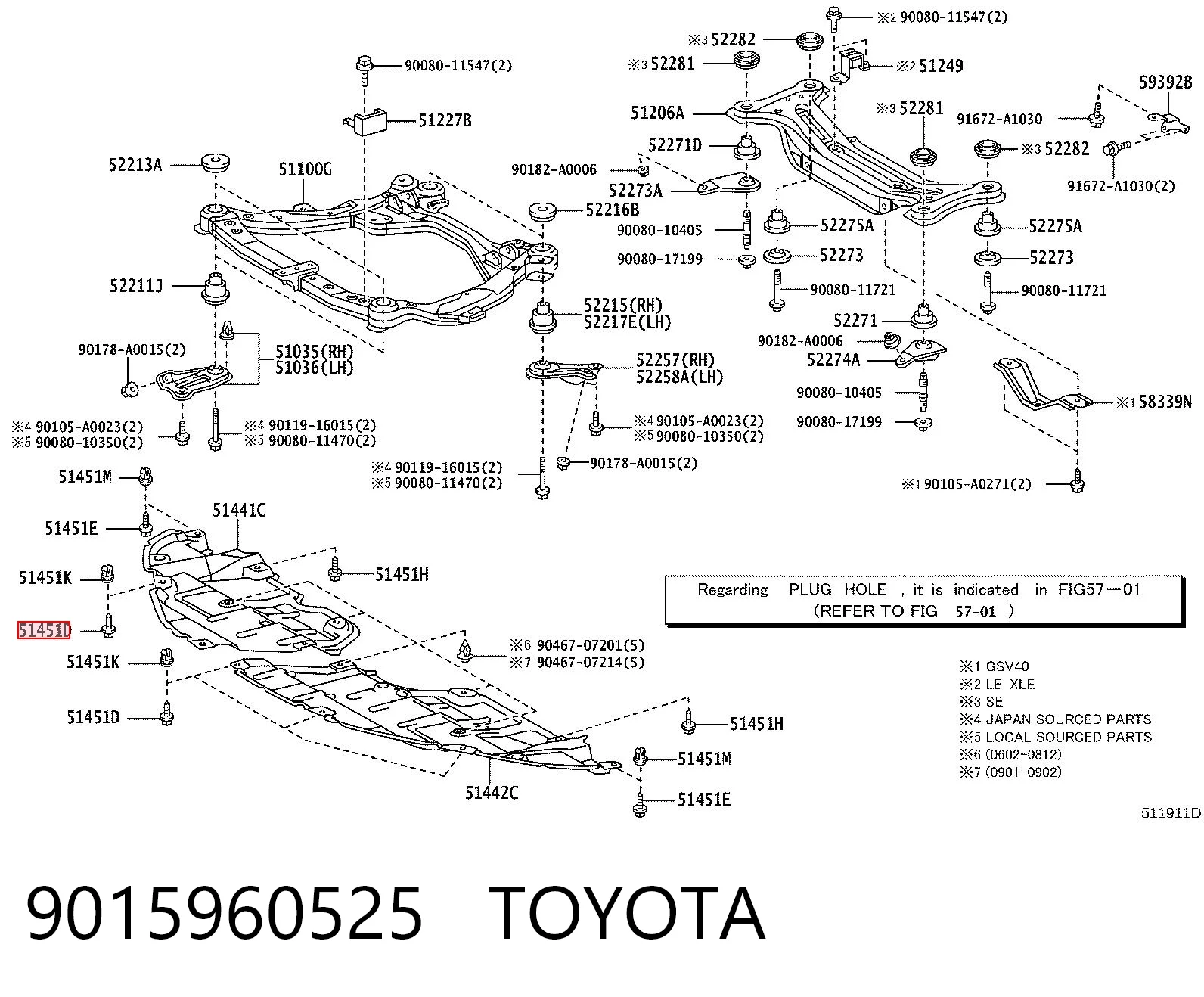 9015960525 Toyota Parafuso de proteção de motor