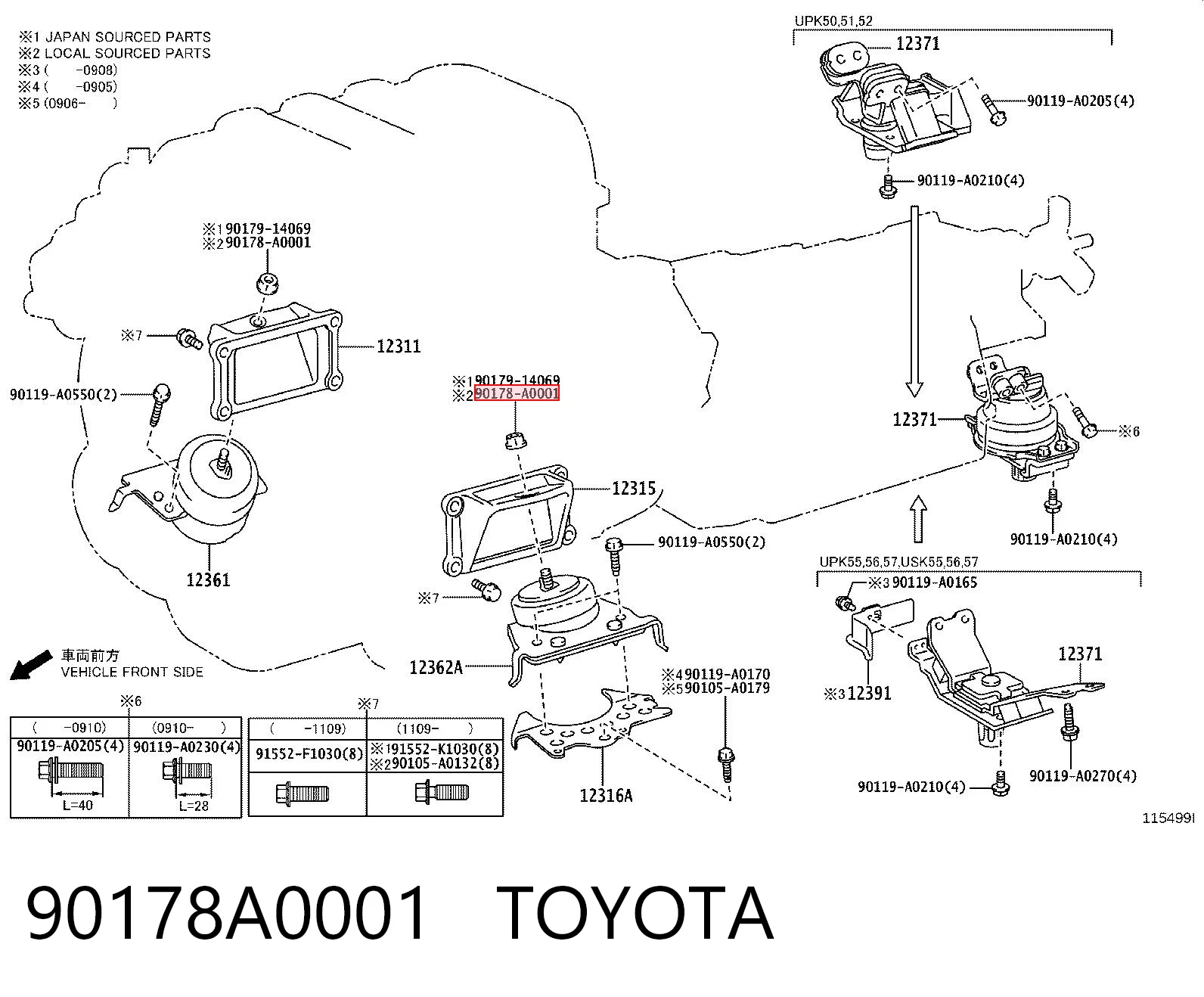 90178A0001 Toyota Porca de parafuso de fixação de braço oscilante dianteiro inferior