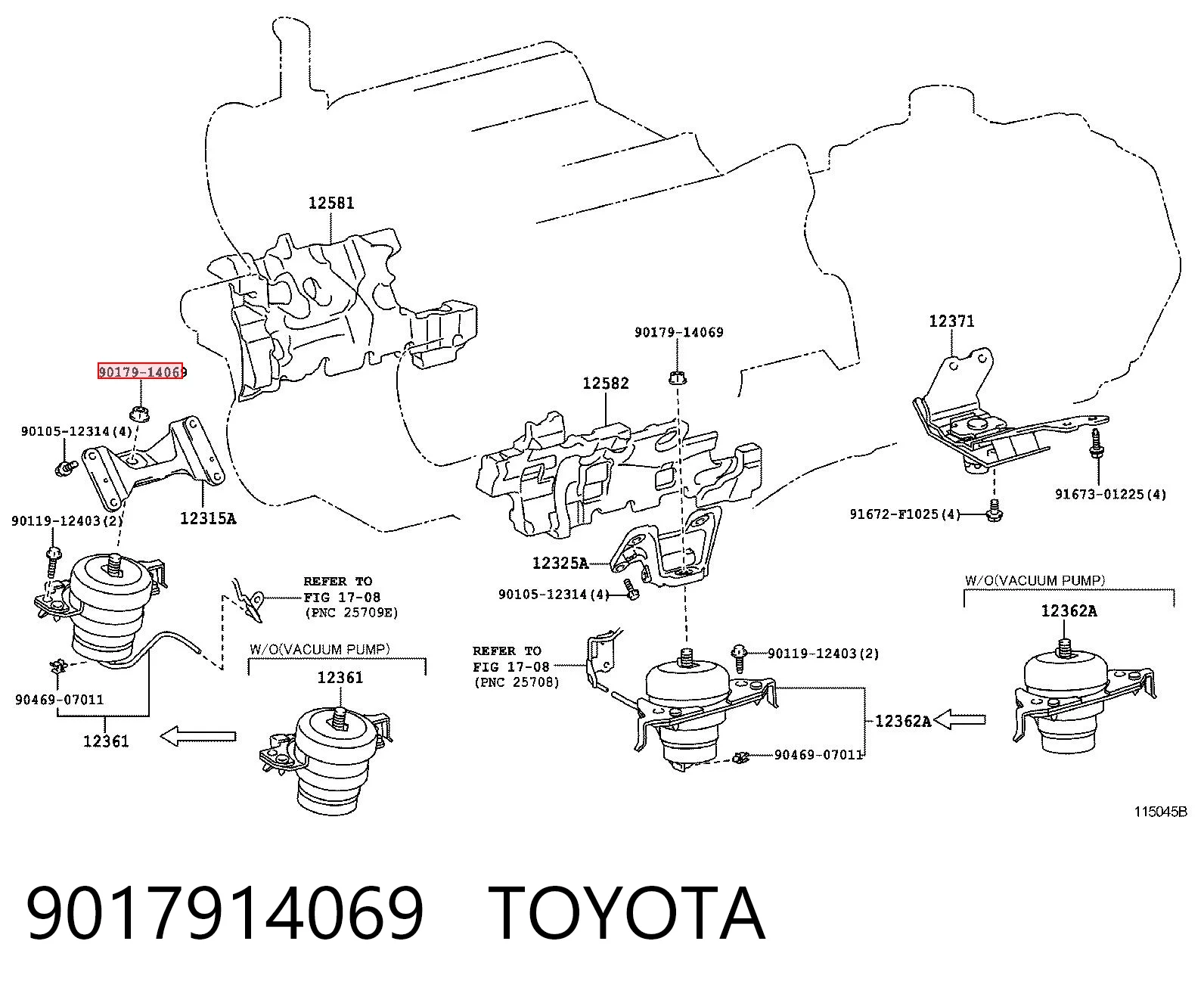9017914069 Toyota Porca de parafuso de fixação de braço oscilante dianteiro inferior