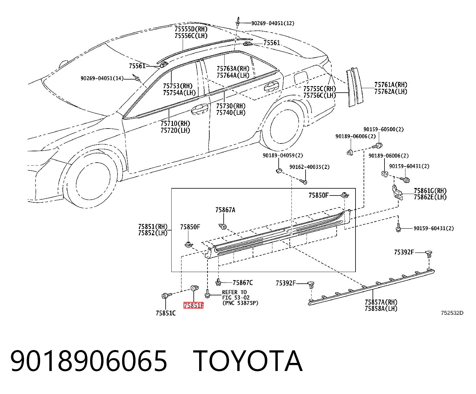 9018906065 Toyota Cápsula (prendedor) de fixação do forro do pára-choque do pára-lama dianteiro