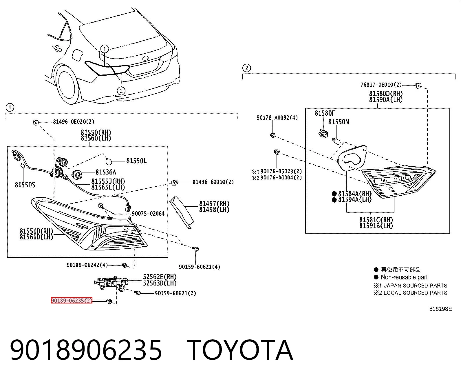 9018906235 Toyota Cápsula (prendedor) de fixação do forro do pára-choque do pára-lama dianteiro