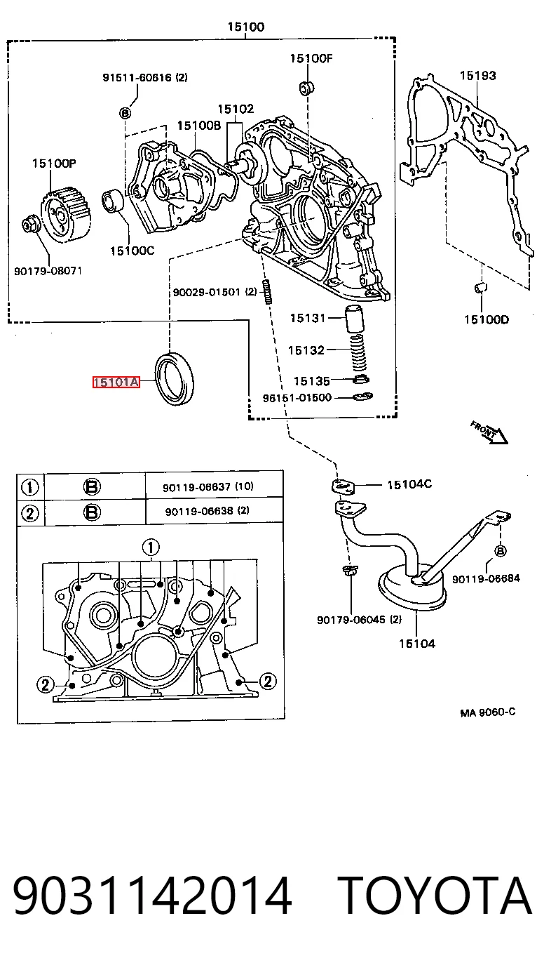 Vedação dianteira de cambota de motor Toyota Corolla  