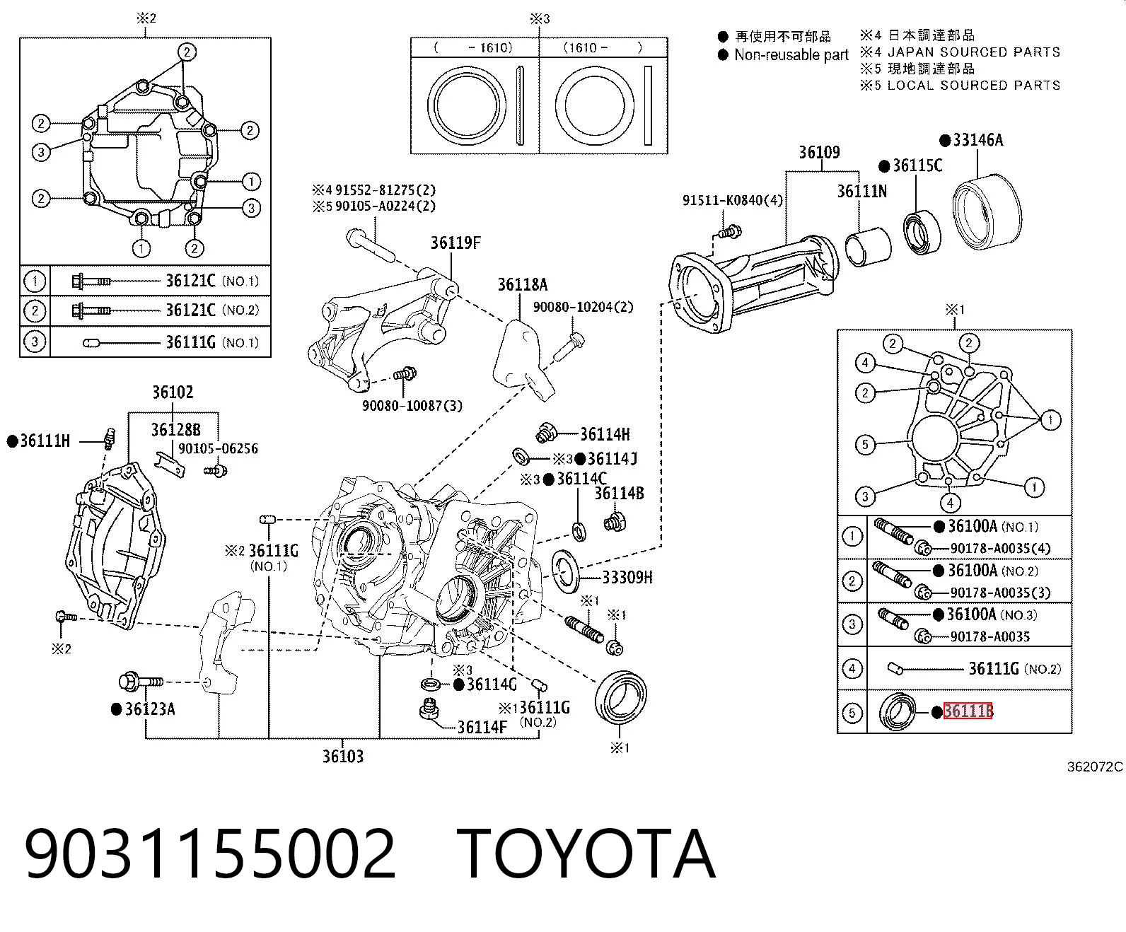 9031155002 Toyota Bucim da caixa de transferência, da árvore primária