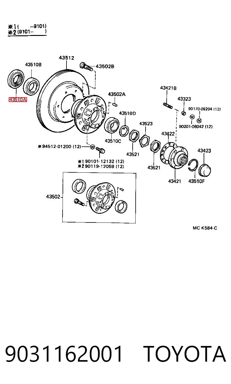 9031162001 Toyota Bucim externo de cubo dianteiro