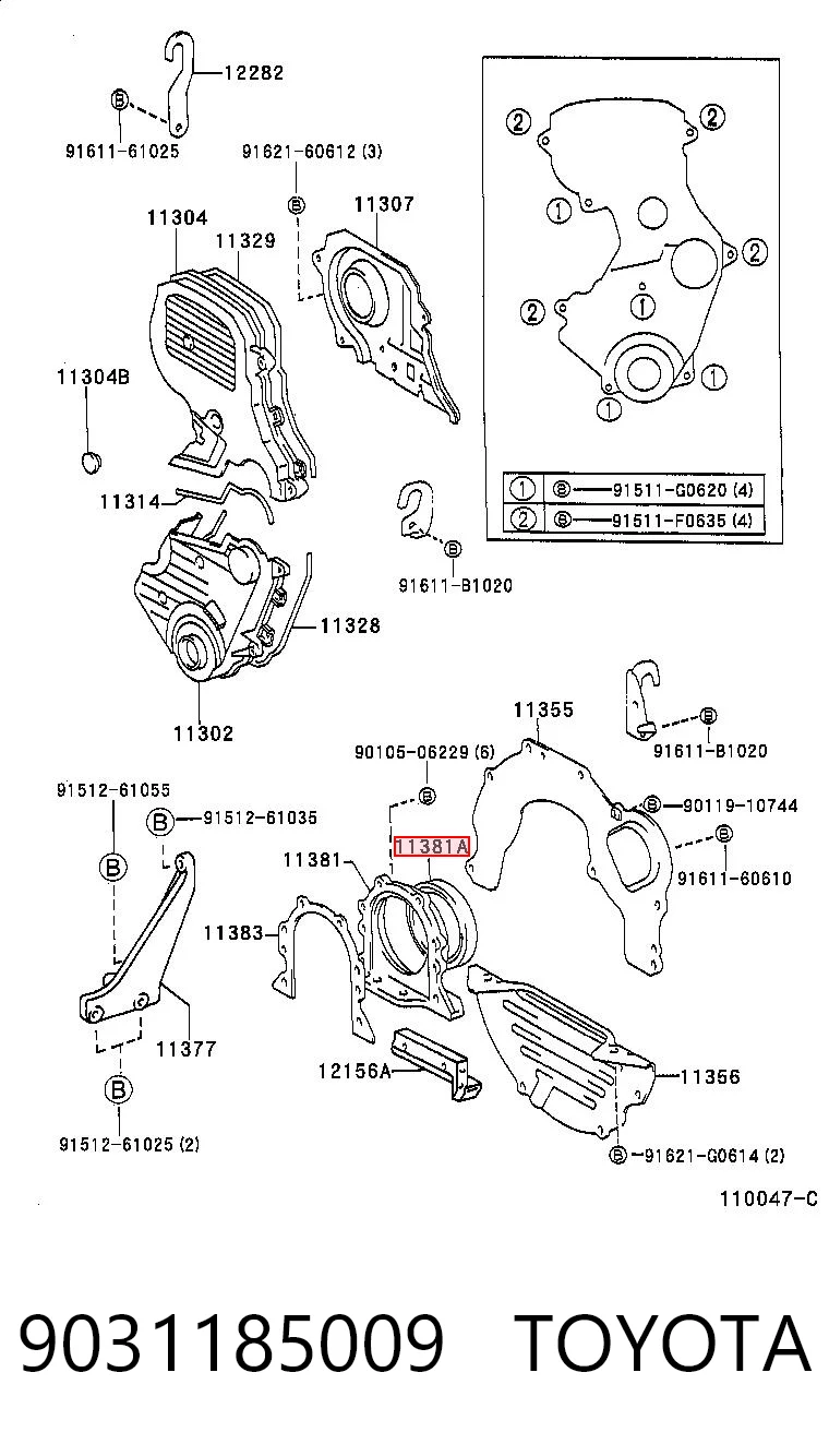 9031185009 Toyota Vedação traseira de cambota de motor