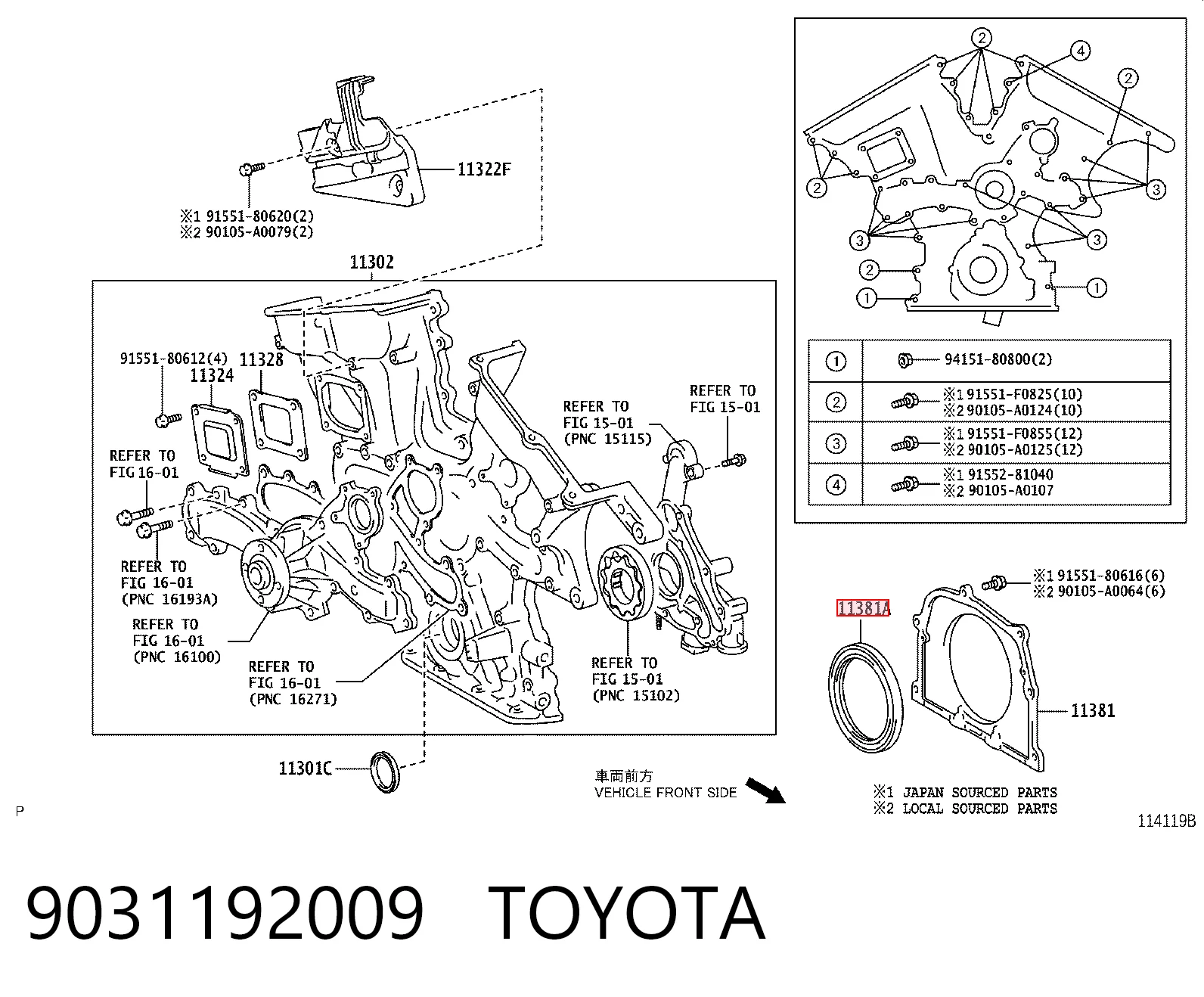 9031192009 Toyota Vedação traseira de cambota de motor