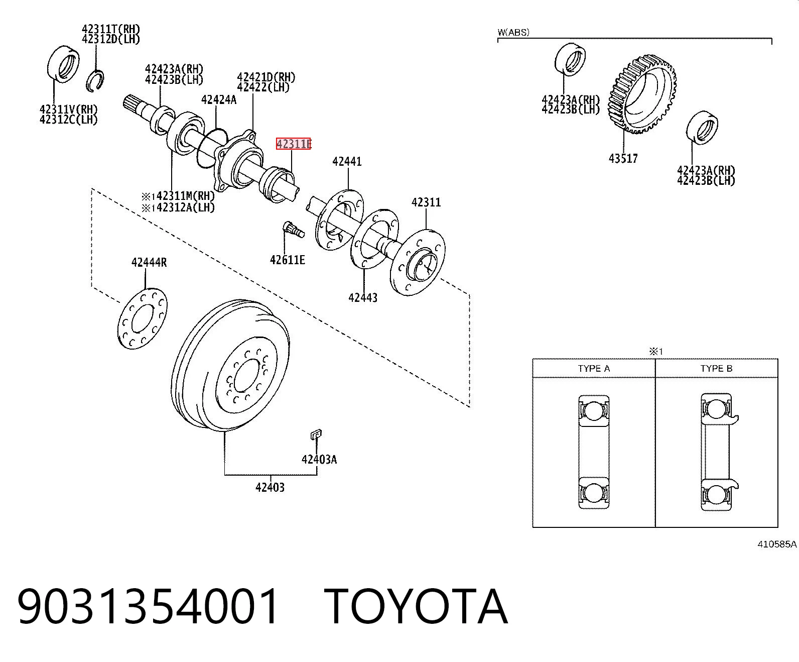 9031354001 Toyota Bucim de cubo traseiro