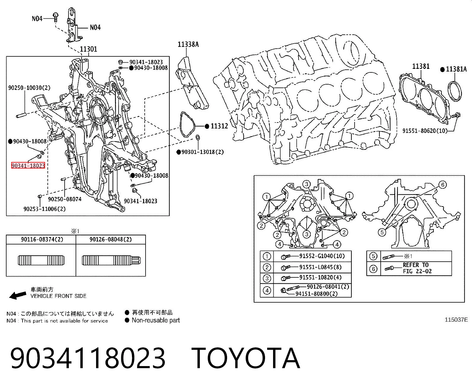 9034118023 Toyota Tampão de enchimento de eixo traseiro/dianteiro