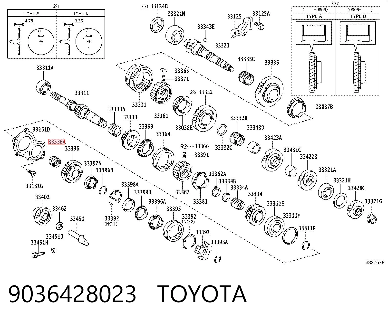 9036428023 Toyota Rolamento da engrenagem de 5ª velocidade da Caixa de Mudança
