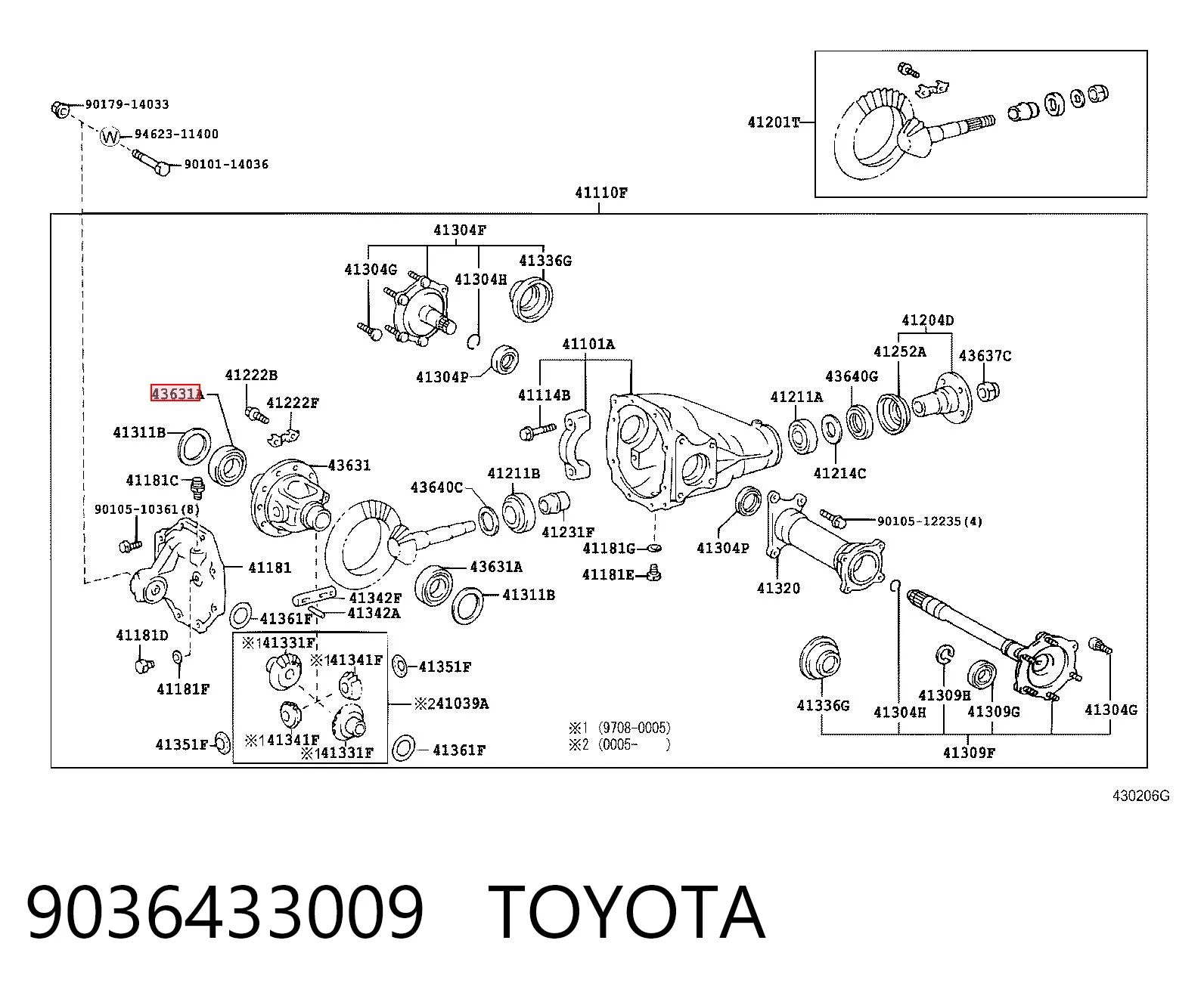 9036433009 Toyota Rolamento de diferencial do eixo dianteiro