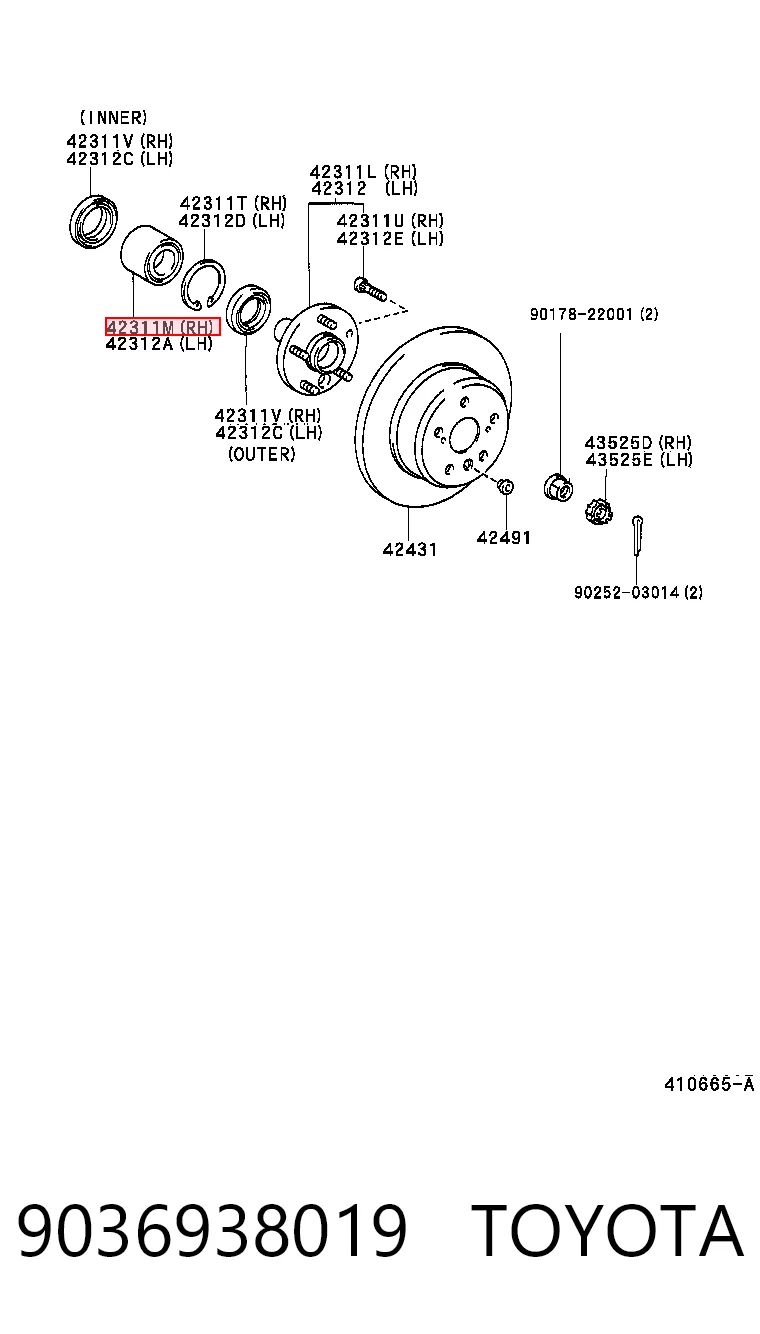 9036938019 Toyota Rolamento de cubo traseiro