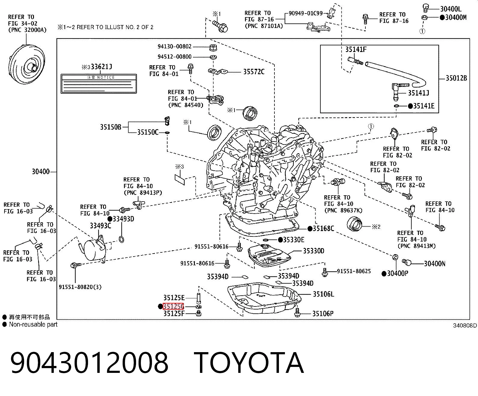 9043012008 Toyota Vedante de rolha de panela da Caixa Automática de Mudança