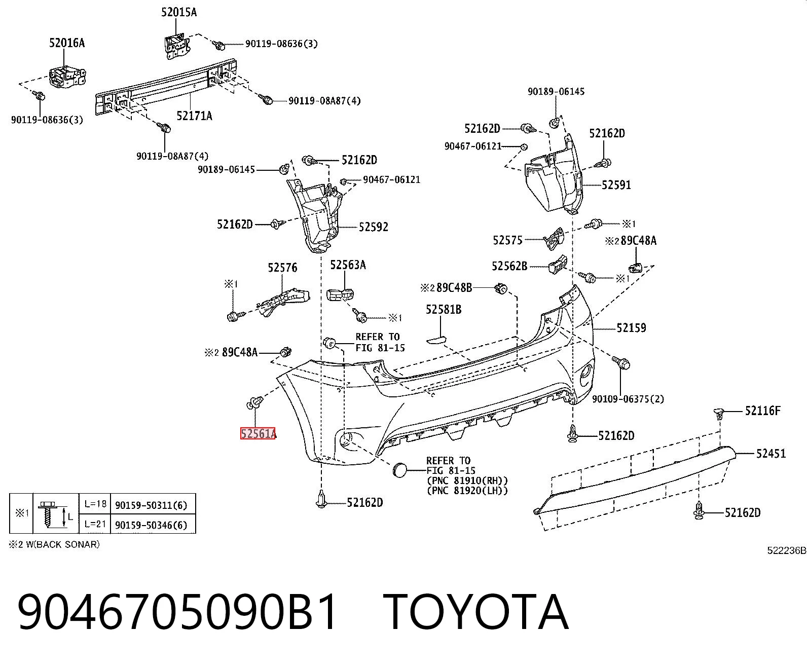 9046705090B1 Toyota Cápsula (prendedor) de fixação do pára-choque dianteiro