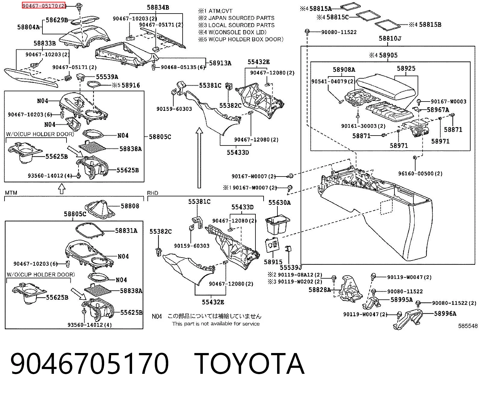 9046705170 Toyota Cápsula (prendedor) de fixação do forro do pára-choque do pára-lama dianteiro