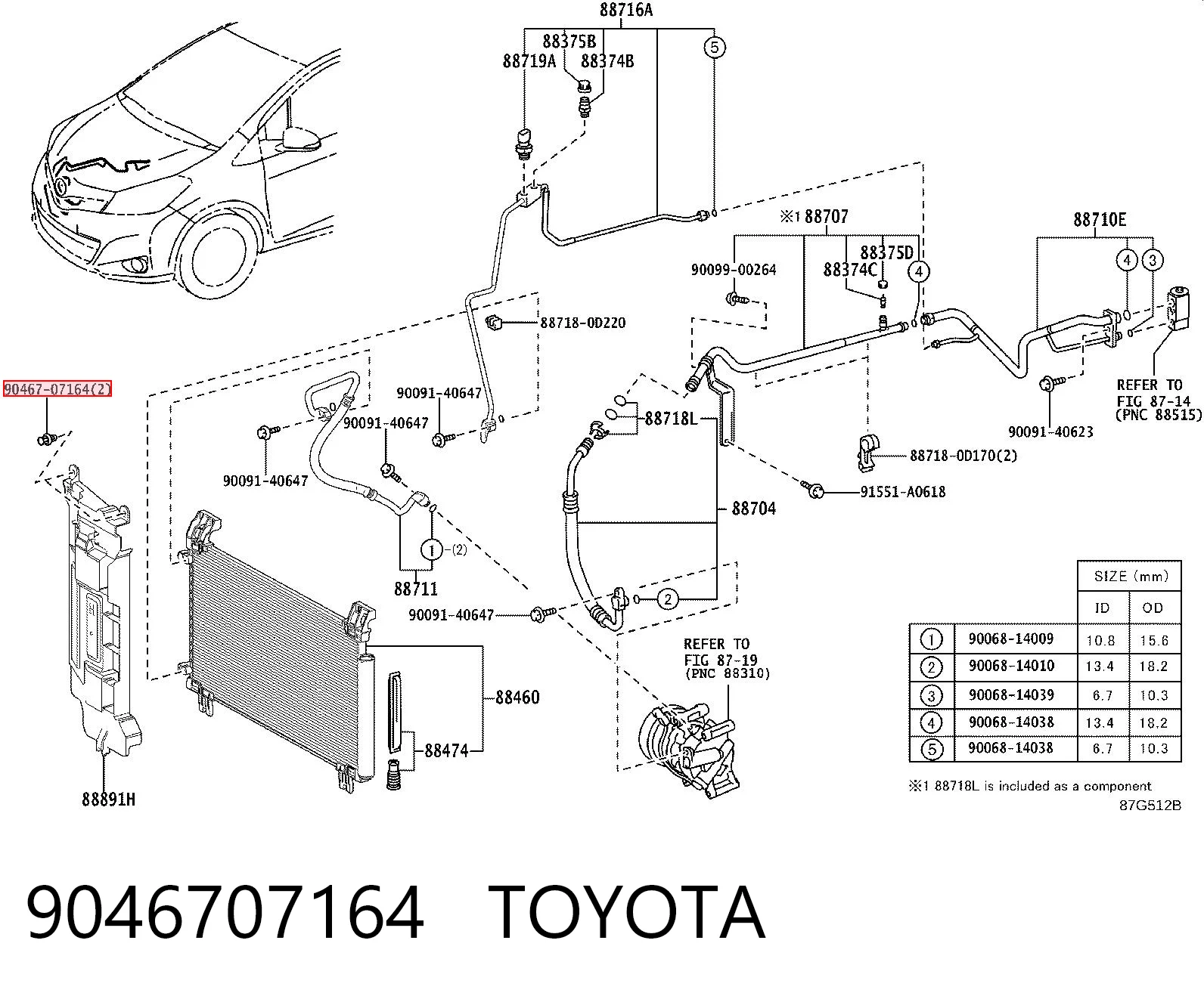 9046707164 Toyota Cápsula (prendedor) de fixação do forro do pára-choque do pára-lama dianteiro