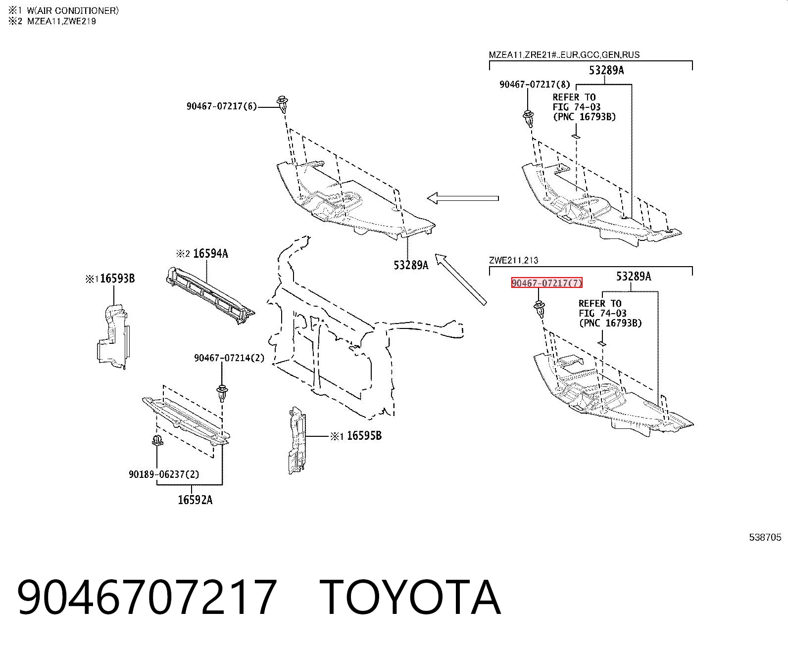 9046707217 Toyota Cápsula (prendedor) de fixação de grelha do radiador ao panel