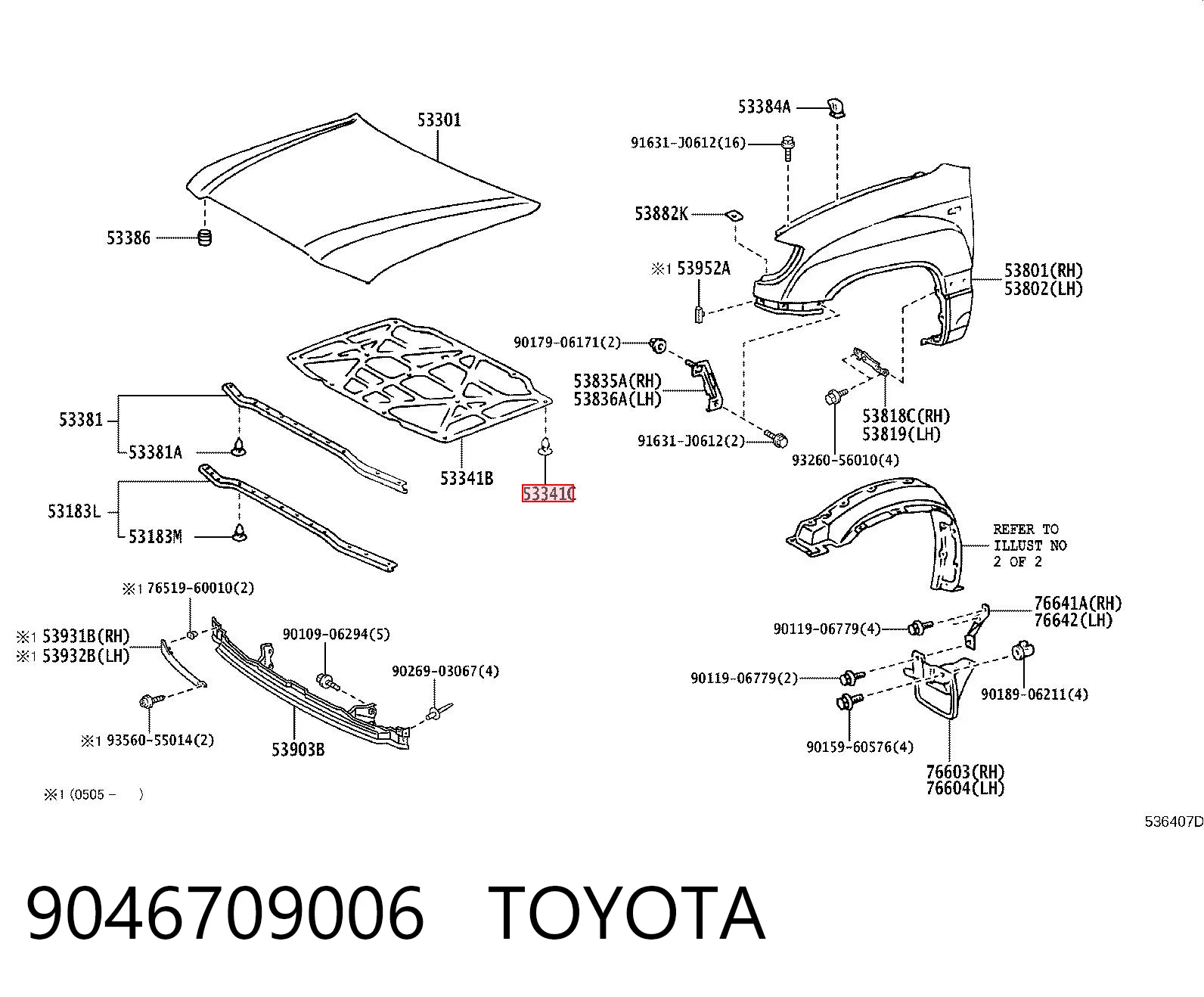 9046709006 Toyota Cápsula (prendedor) de isolador térmico da capota