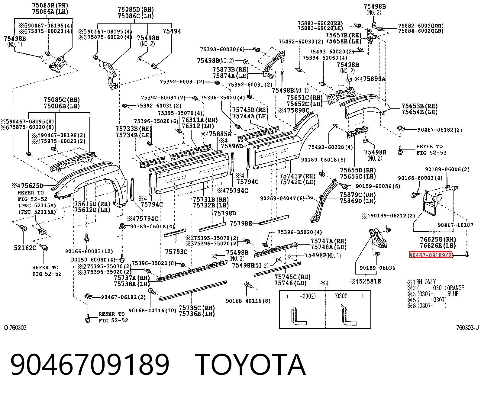 9046709189 Toyota Cápsula (prendedor) de fixação do forro do pára-choque do pára-lama dianteiro