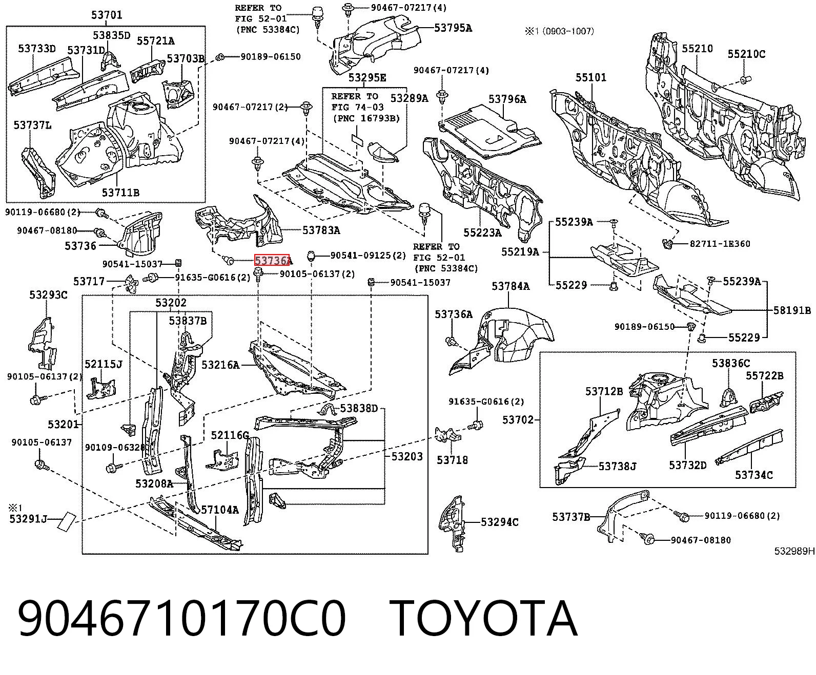 9046710170C0 Toyota Cápsula (prendedor) de fixação do forro do pára-choque do pára-lama dianteiro