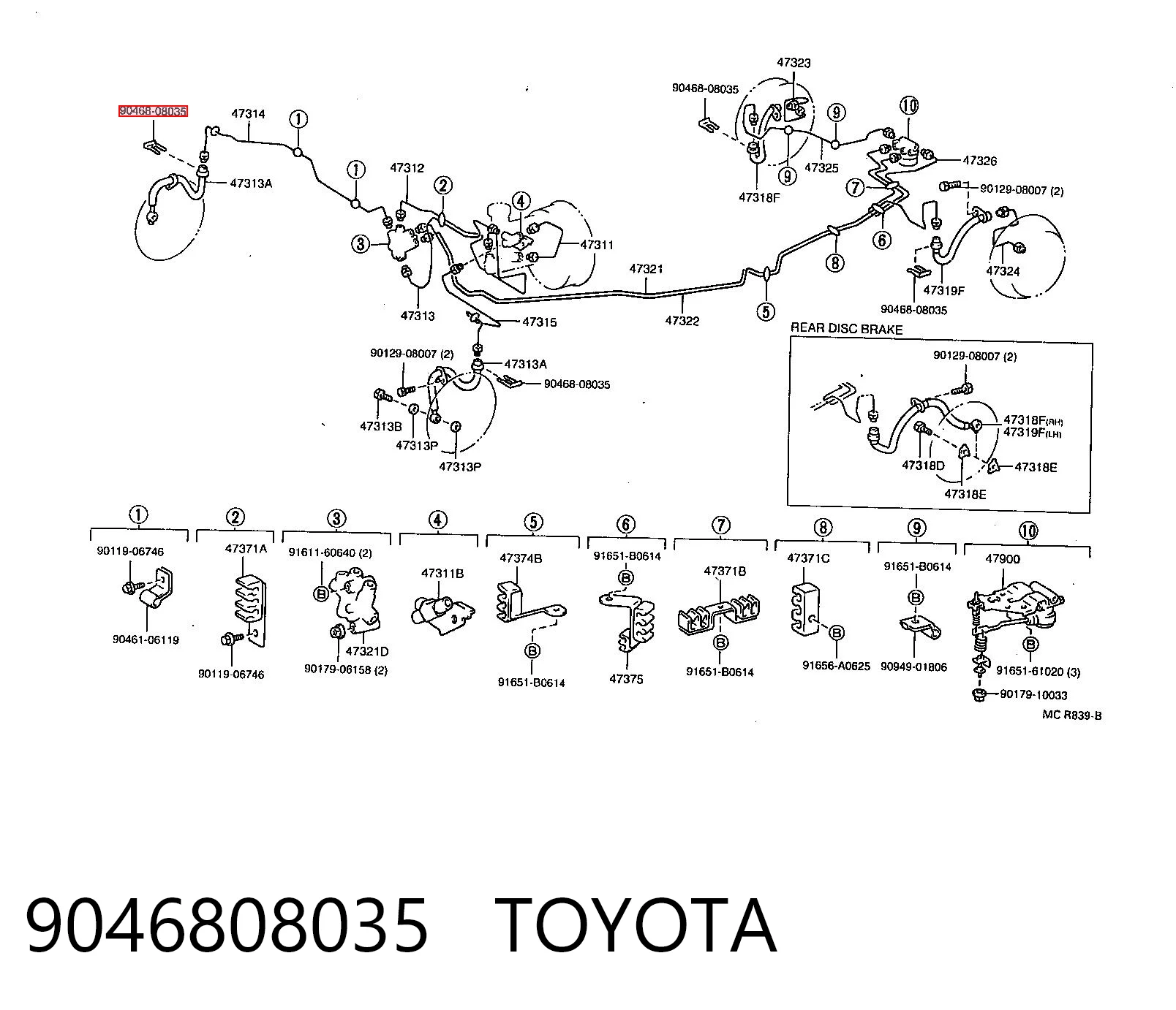 9046808035 Toyota Braçadeira de fixação do freio de mangueira