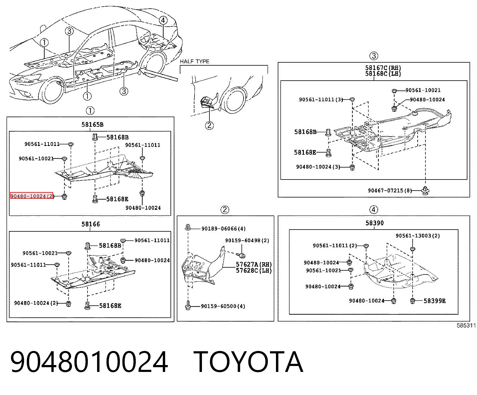 9048010024 Toyota Braçadeira de proteção de fundo