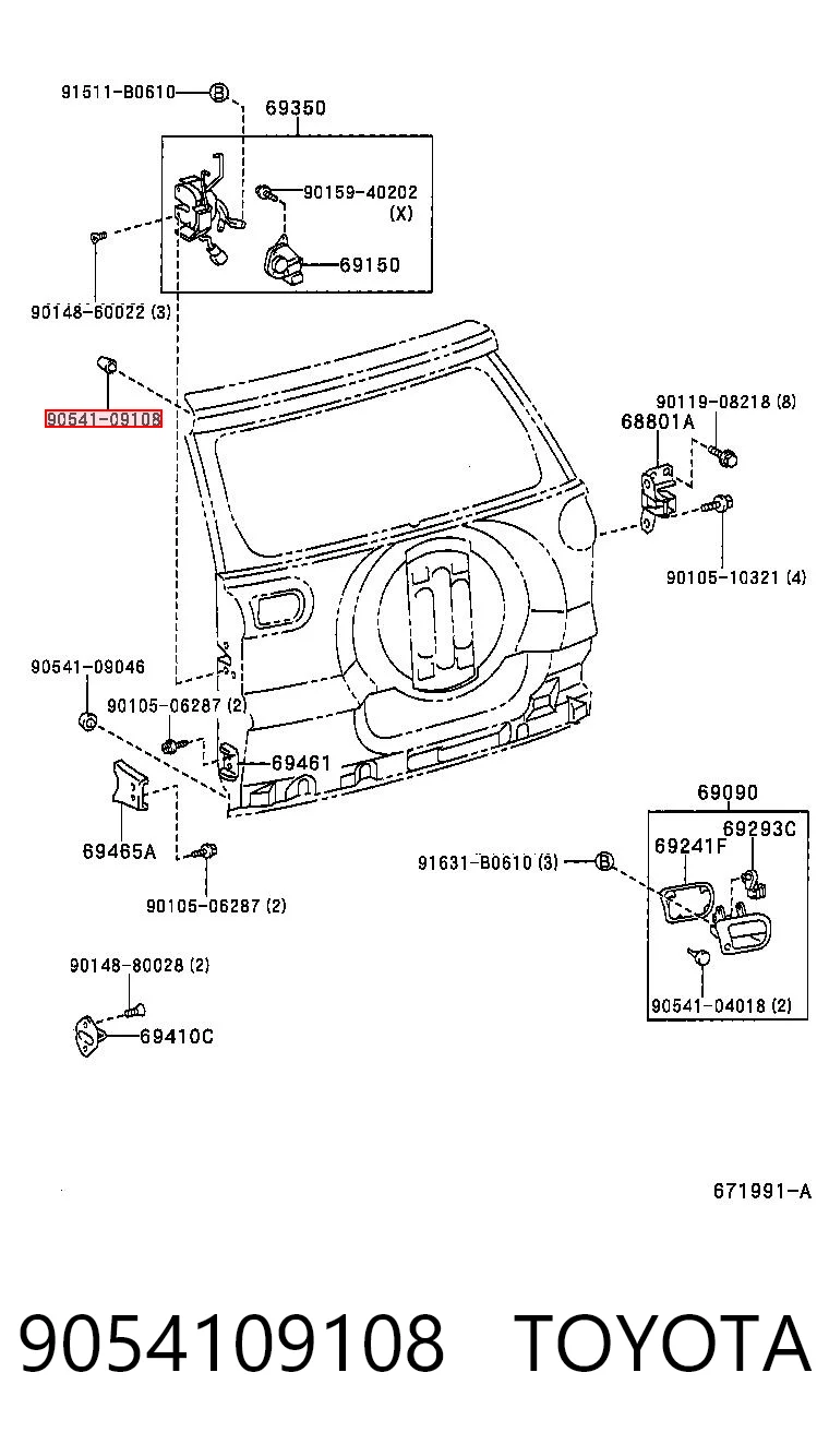 9054109108 Toyota Limitador traseiro de abertura de porta