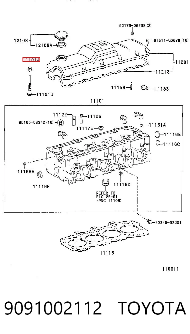 9091002112 Toyota Parafuso de cabeça de motor (CBC)