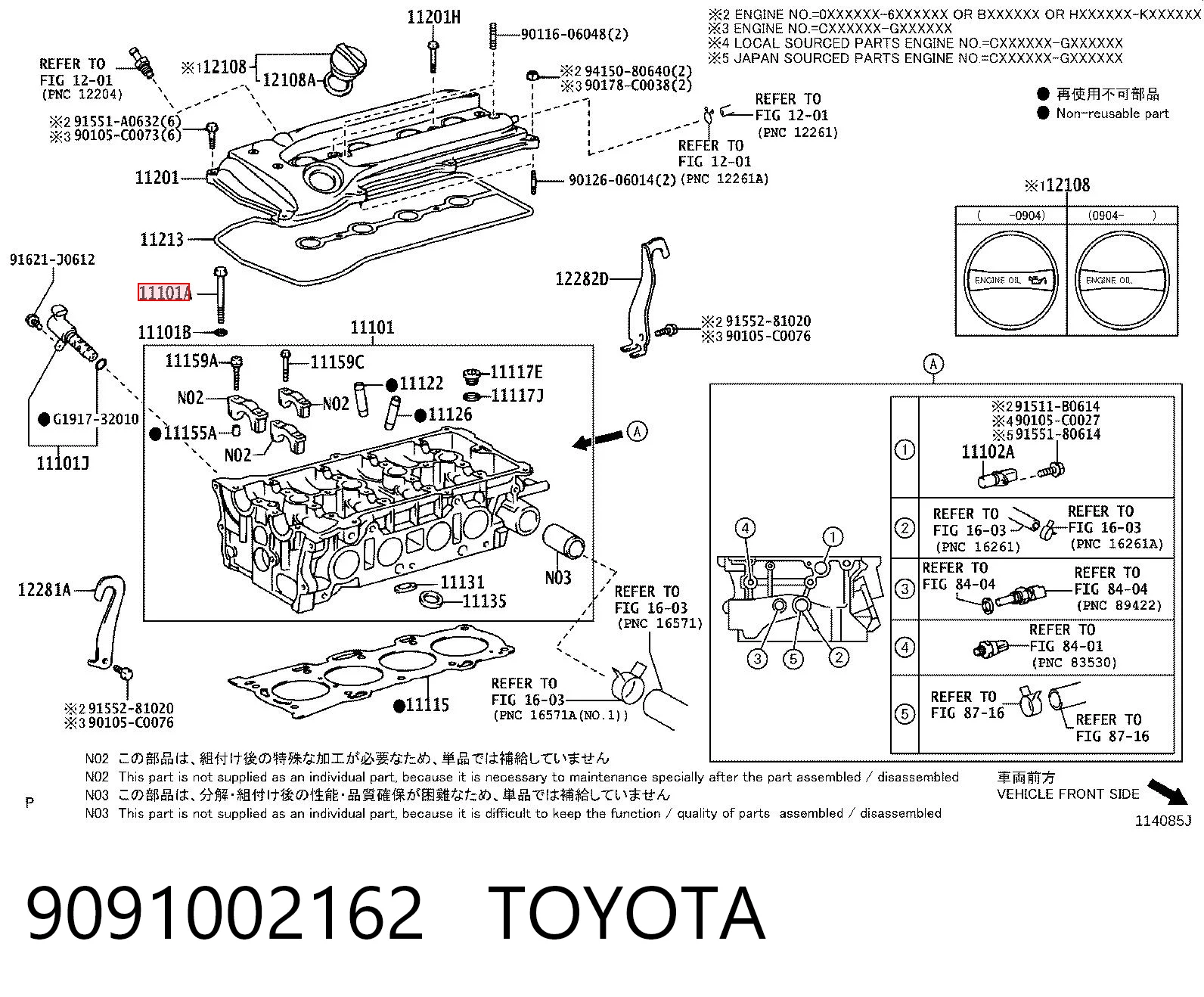 9091002162 Toyota Parafuso de cabeça de motor (CBC)