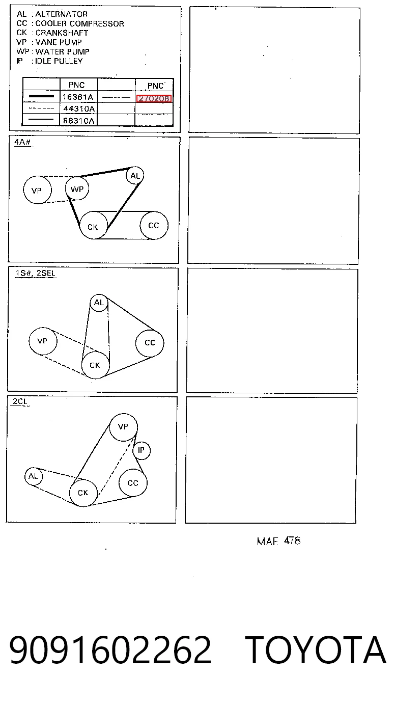 9091602262 Toyota Correia dos conjuntos de transmissão