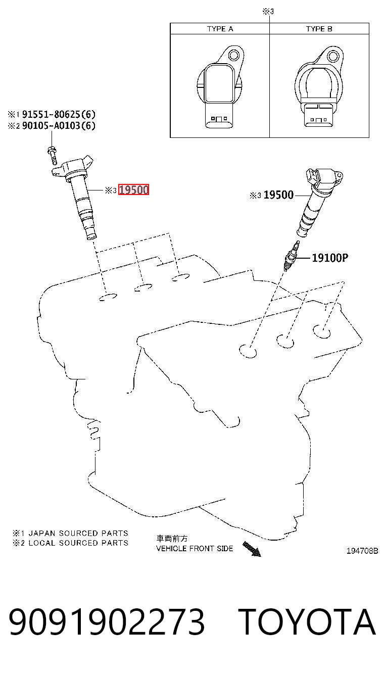 9091902273 Toyota Bobina de ignição