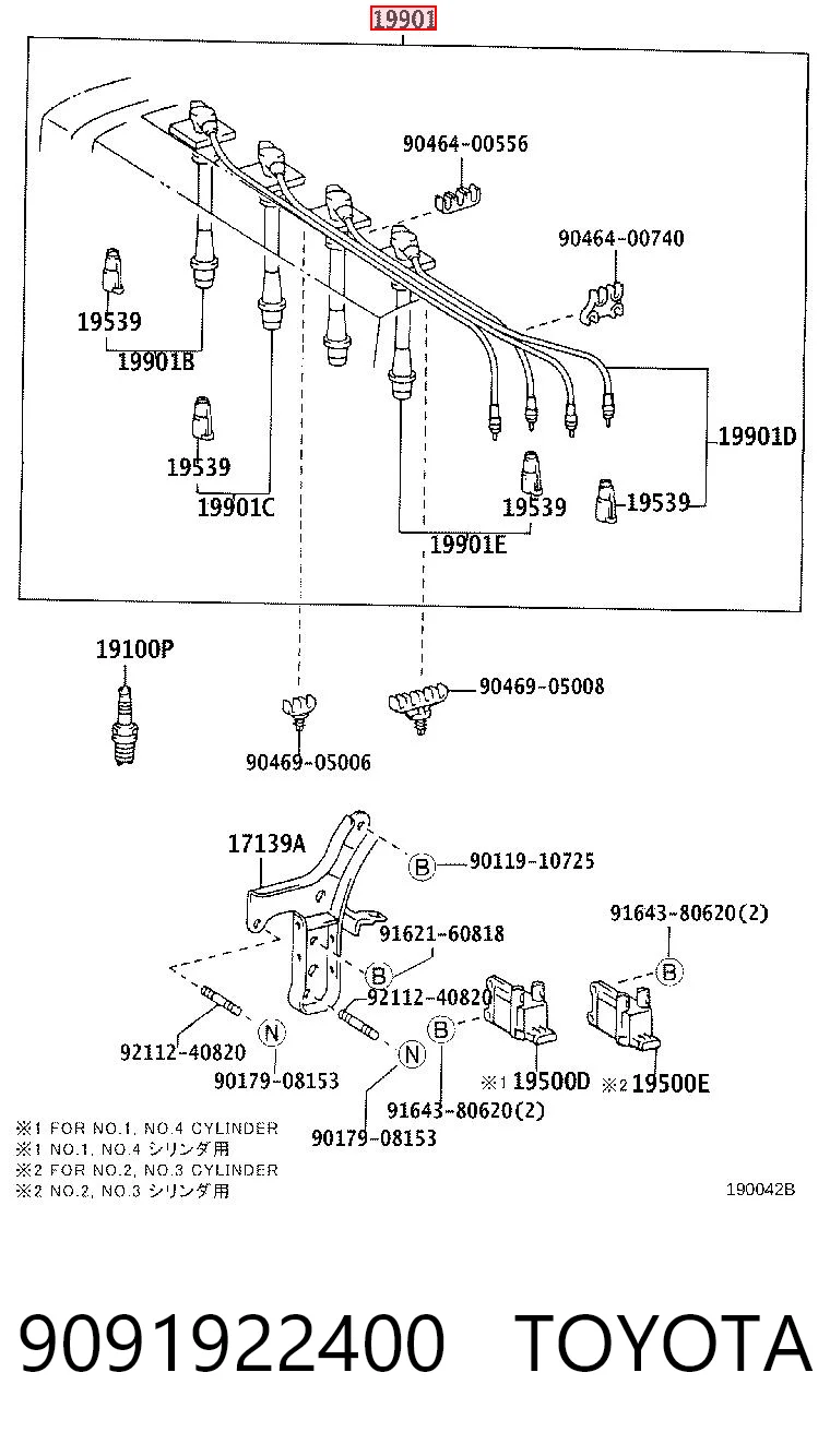 9091922400 Toyota Fios de alta voltagem, kit