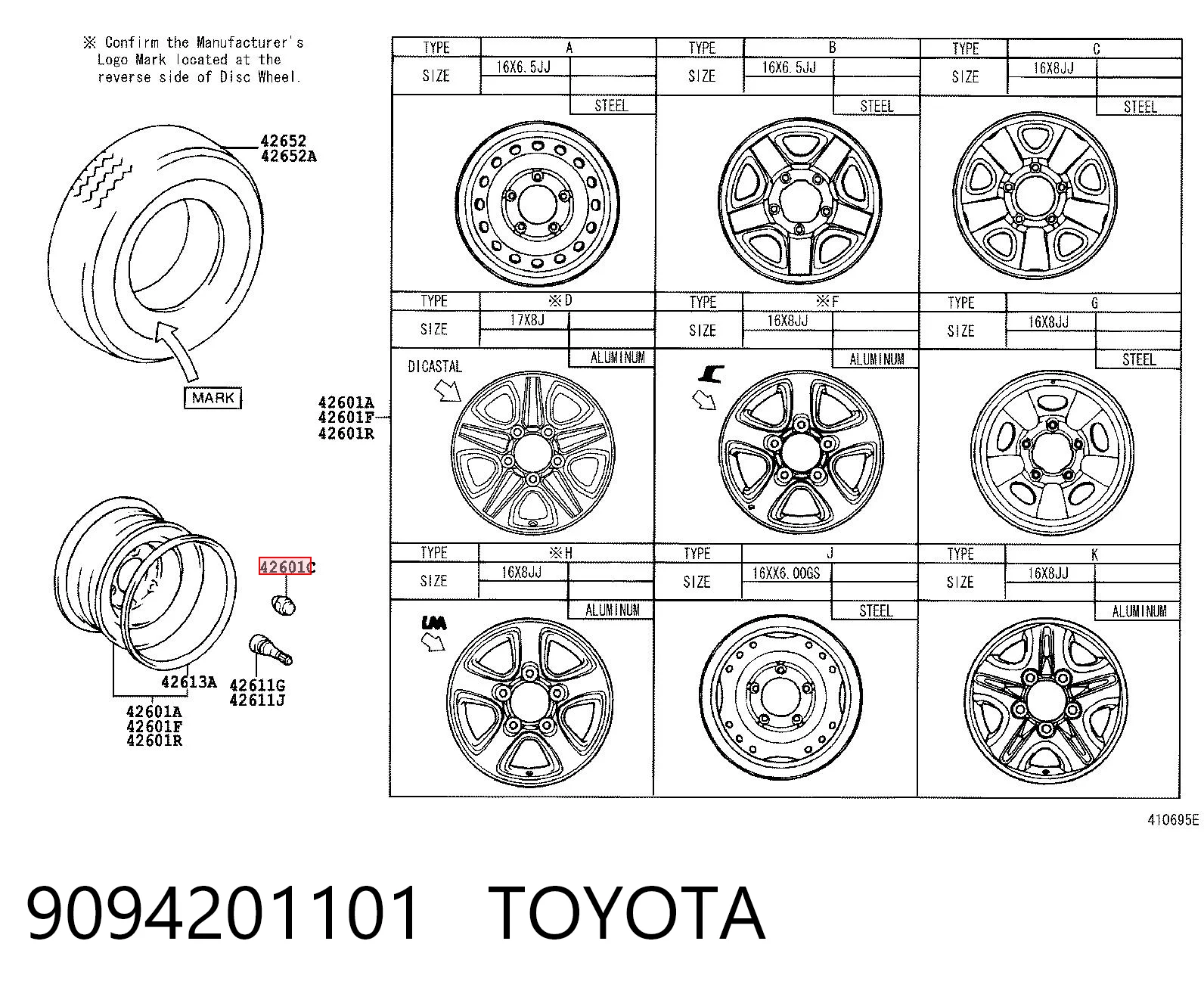 9094201101 Toyota Porca de roda